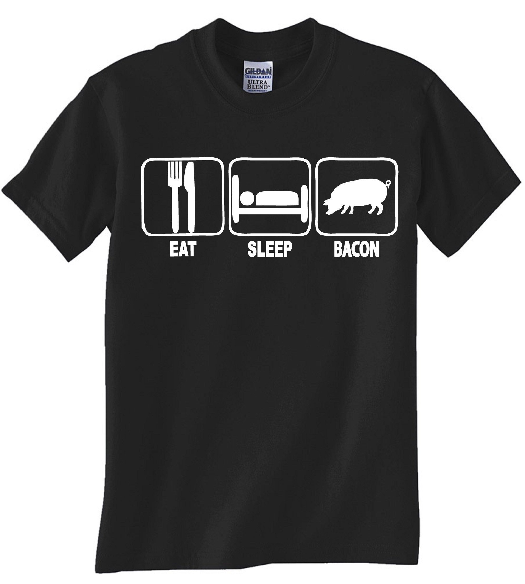 EAT Sleep Bacon Black T-Shirt - Funny Bacon Lover Graphic Tee for Men & Women - Perfect for Casual Wear, Gifts, and Bacon Enthusiasts