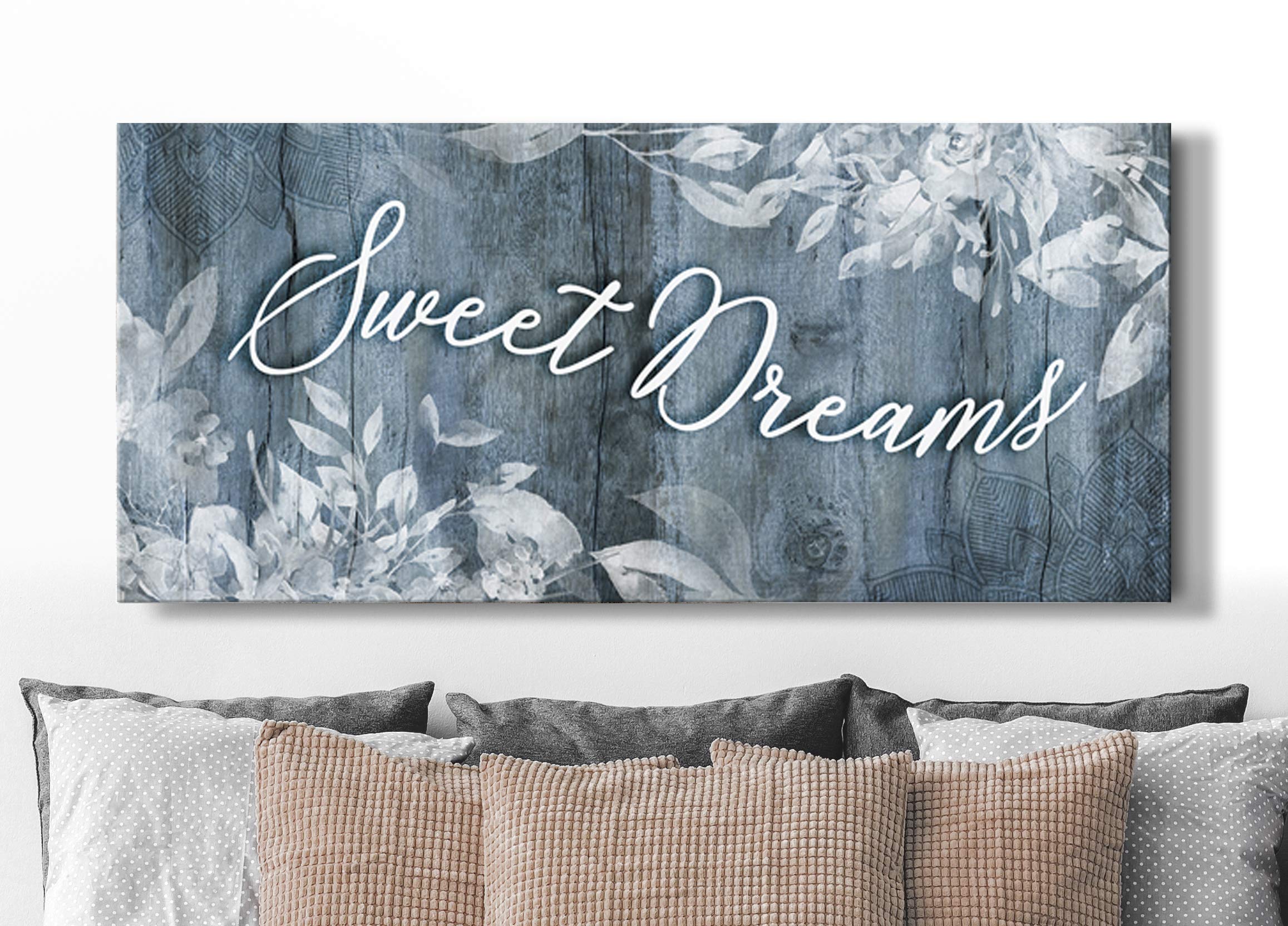 Sweet Dreams Wall Art Sign - Large 60x27 Inch Blue Canvas Bedroom Decor for Master Bedroom, Above Bed Wall Hanging - Perfect for Home, Nursery & Dorm Room Decorations