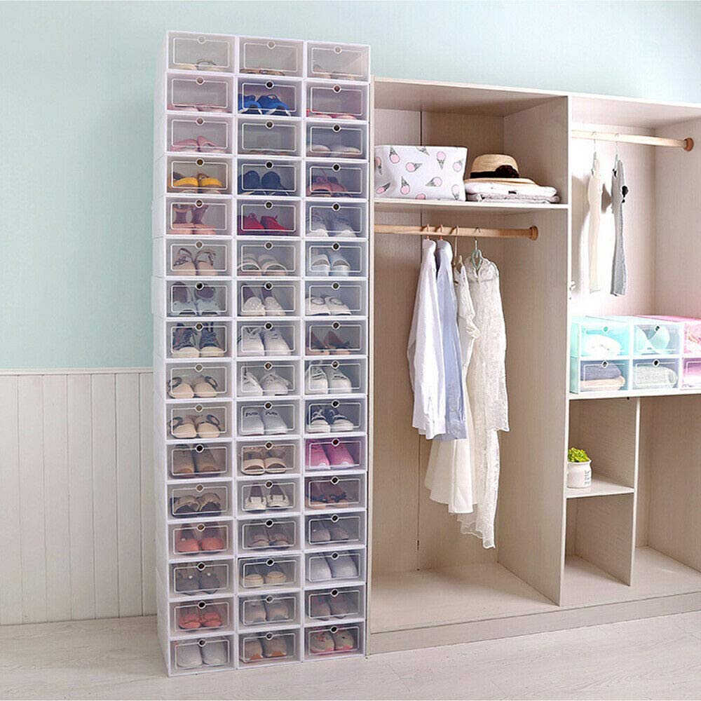 TFCFL 20-Pack Clear Plastic Stackable Shoe Storage Boxes - Organizer Drawers for Closet, Home & Office | Durable & Space-Saving Shoe Rack Solution for Sneakers, Heels & Boots