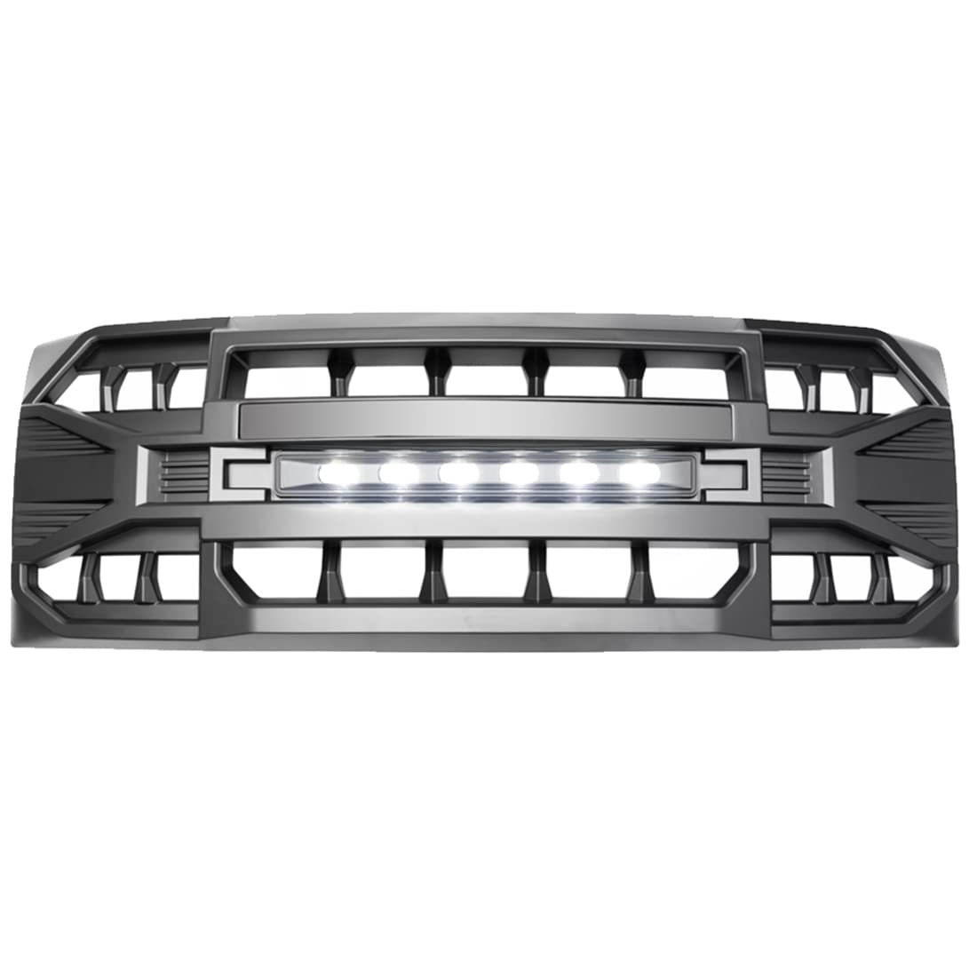 2009-2014 Ford F150 Matte Black Front Bumper Grille Replacement with Off-Road Lights | Heavy Duty Truck Accessory for Off-Roading & Daily Driving