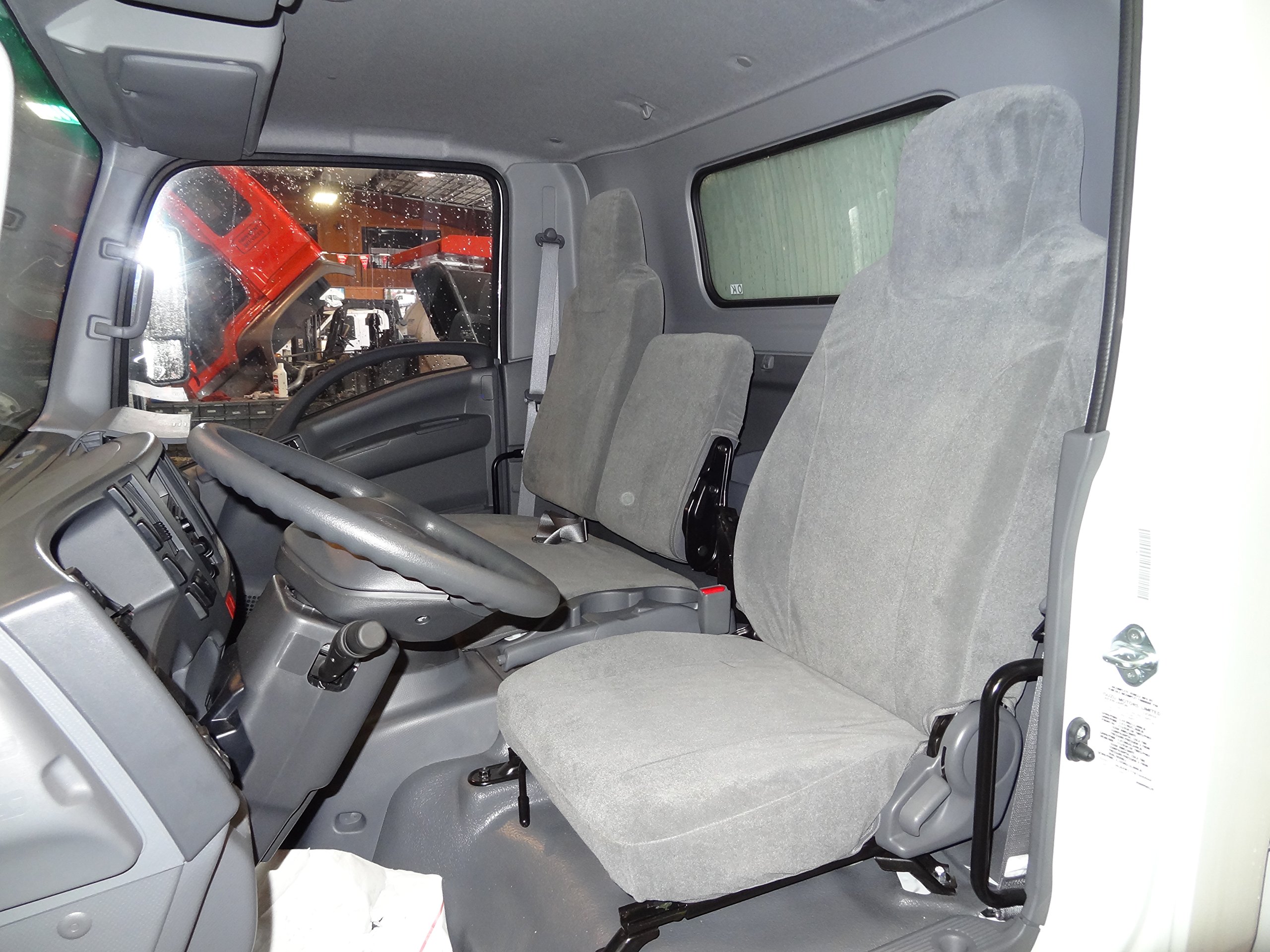 2006-2021 Isuzu NPR Custom Fit Seat Covers - Front 40/60 Split Bench Design, Dark Gray Leatherette Material for Driver Bucket & Passenger Bench - Perfect for Work Trucks, Delivery Vehicles & Commercial Fleets