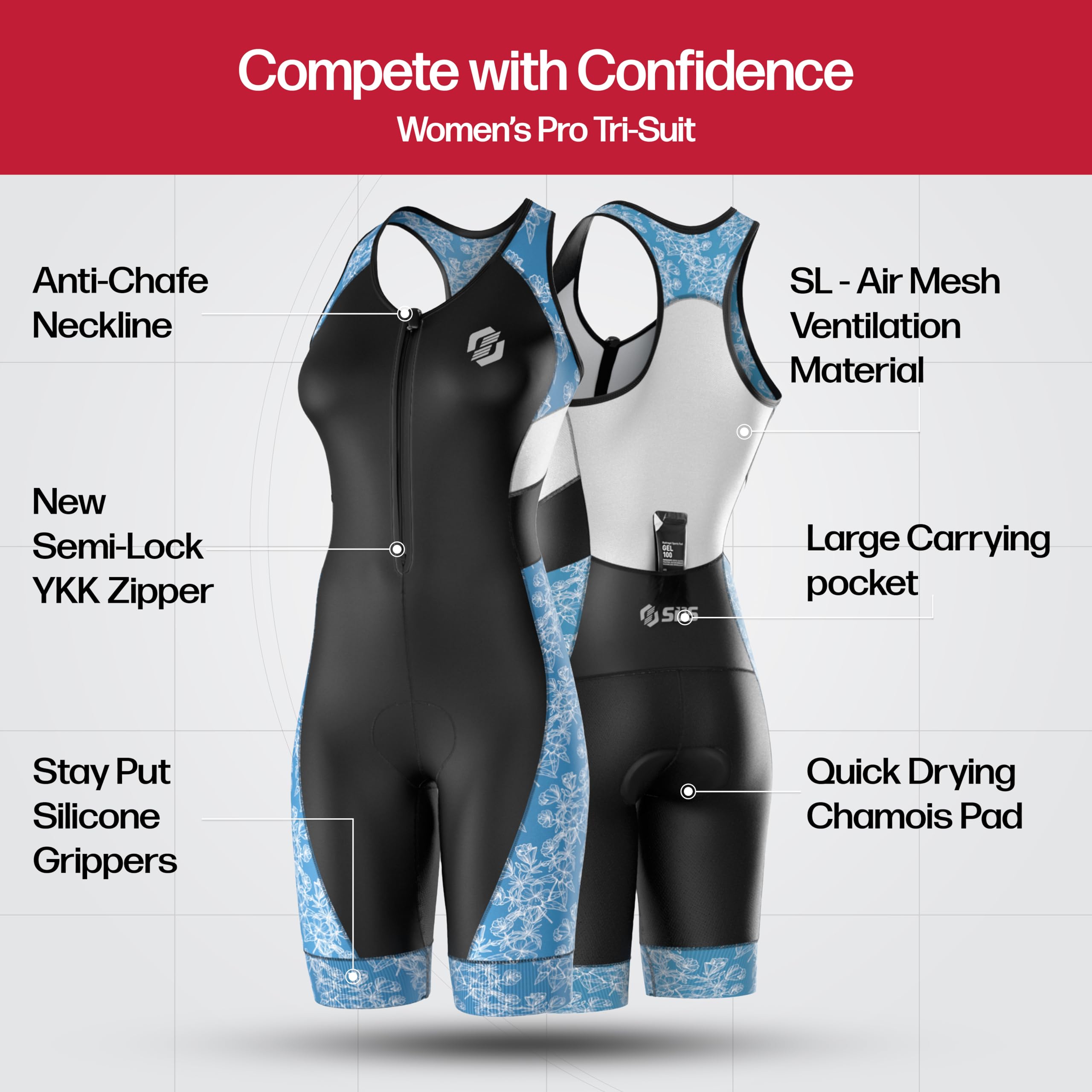Premium Women's Triathlon Suit - High-Performance One-Piece Trisuit for Female Athletes - No Shelf Bra - Ideal for Swimming, Cycling & Running Competitions