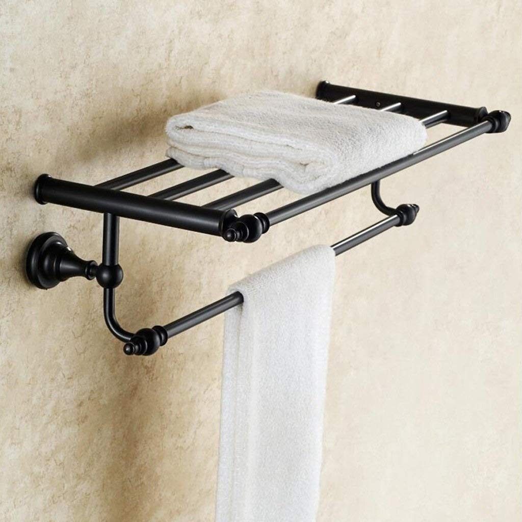 Guomipai Retro Black Double Layer Towel Bar Rail - 60cm Bathroom Towel Rack with Pure Copper Finish - Vintage Style Bathroom Accessories for Spa, Hotel & Home Decor
