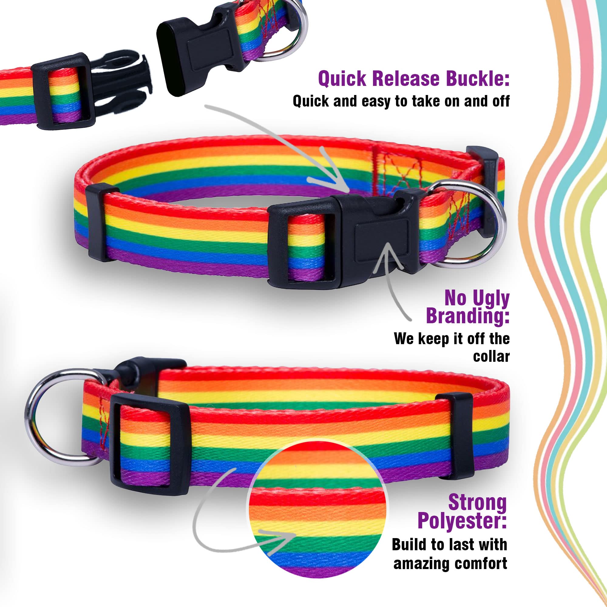Rainbow Flag Dog Collar for Pride Parade - LGBTQ+ Equality Pet Accessory with Gay Pride Decor - Perfect for Pride Events, Pet Parades & LGBT Ally Gifts (Large Size)