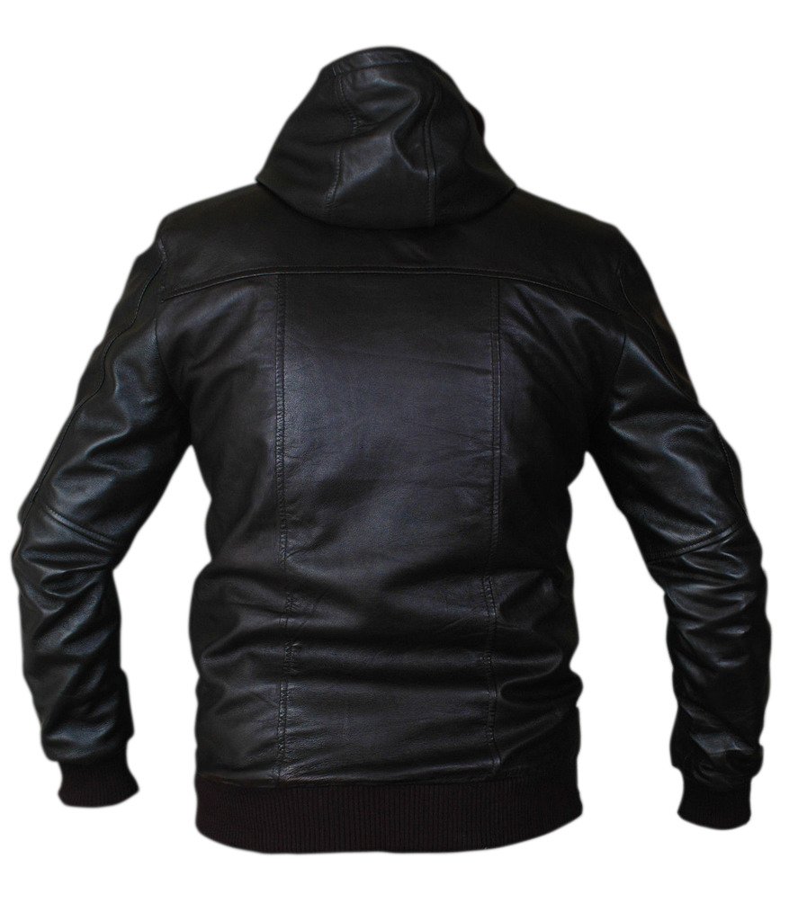 F&H Men's Genuine Leather Bomber Jacket with Hood - Air Force Style Aviator Coat for Casual & Outdoor Wear