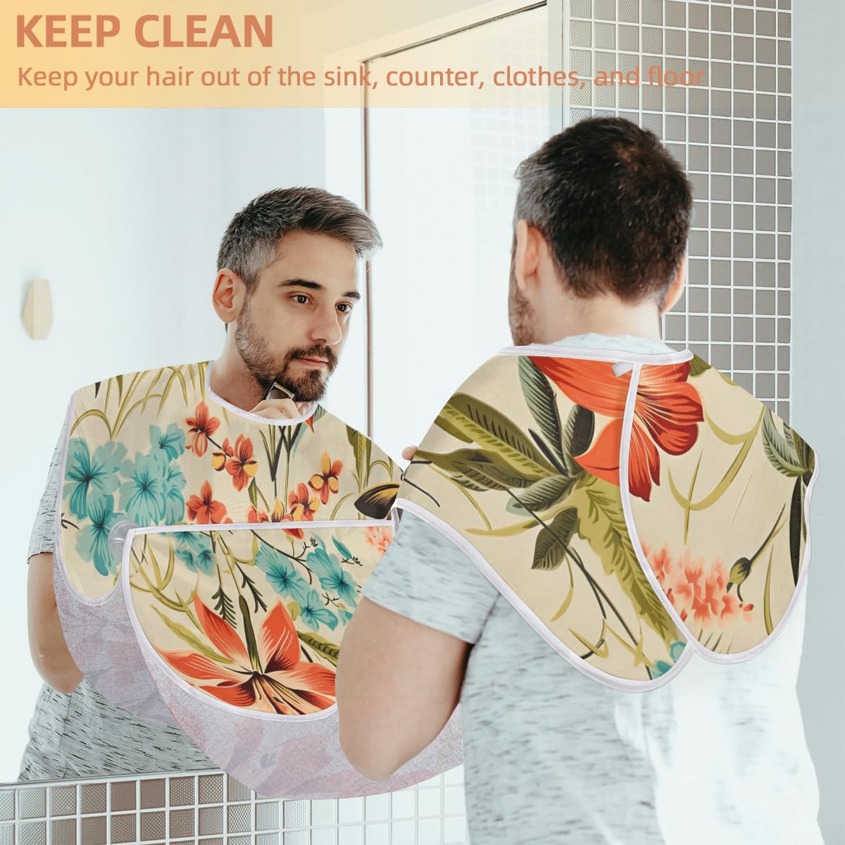 **Men's Butterfly Graphic Print Shaving Bib - Waterproof Beard Trimming Apron for Hair Dye & Makeup - Sink Hair Catcher & Grooming Tool - Perfect for Barbershops & Home Use**