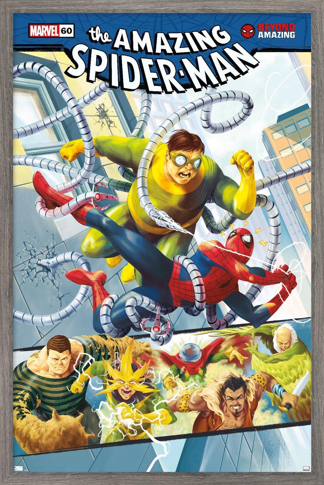 Marvel Comics Spider-Man: Beyond Amazing - Sinister Six Cover Framed Wall Poster 22.4x14.7 Inches, Barnwood Frame | Superhero Home Decor, Gift for Marvel Fans, Living Room & Bedroom Wall Art