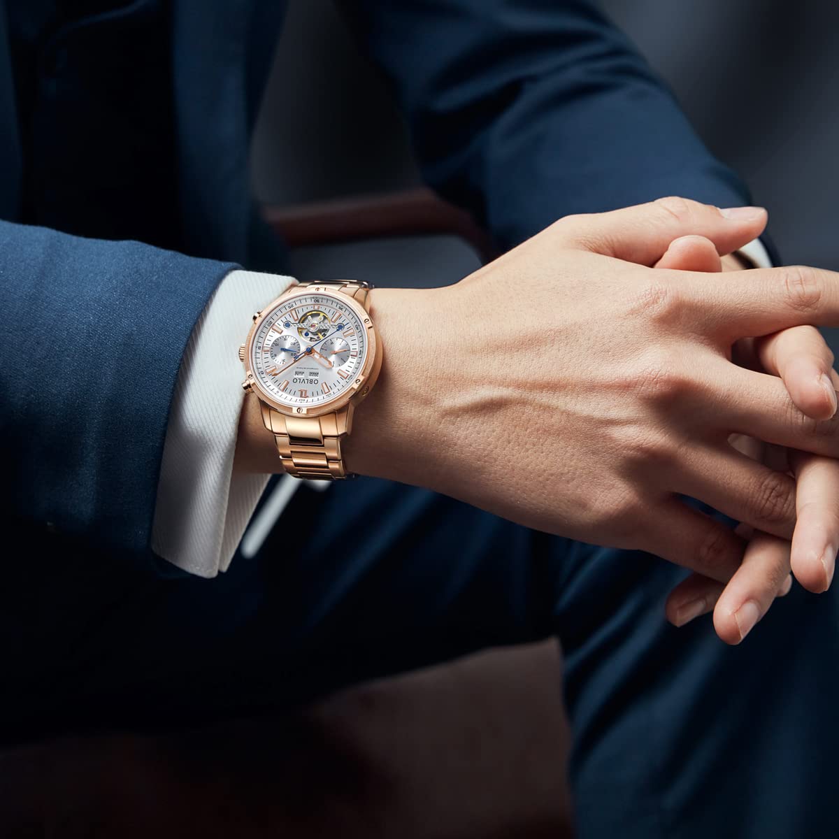 Luxury Men's Stainless Steel Skeleton Mechanical Watch - Business Classic Design with Three Windows, Waterproof & Durable - Perfect for Office, Formal Events & Everyday Wear (Model: CM-T)