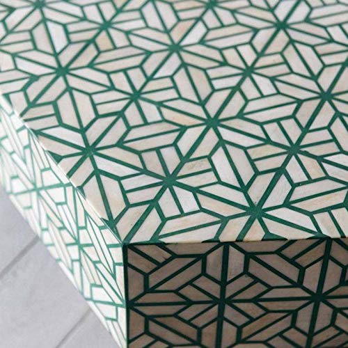 Handcrafted Antique Hexagon Bone Inlay Coffee Table with Storage - Green Ottoman Living Room Furniture for Home Decor | Perfect for Lounge, Living Spaces & Modern Interior Design