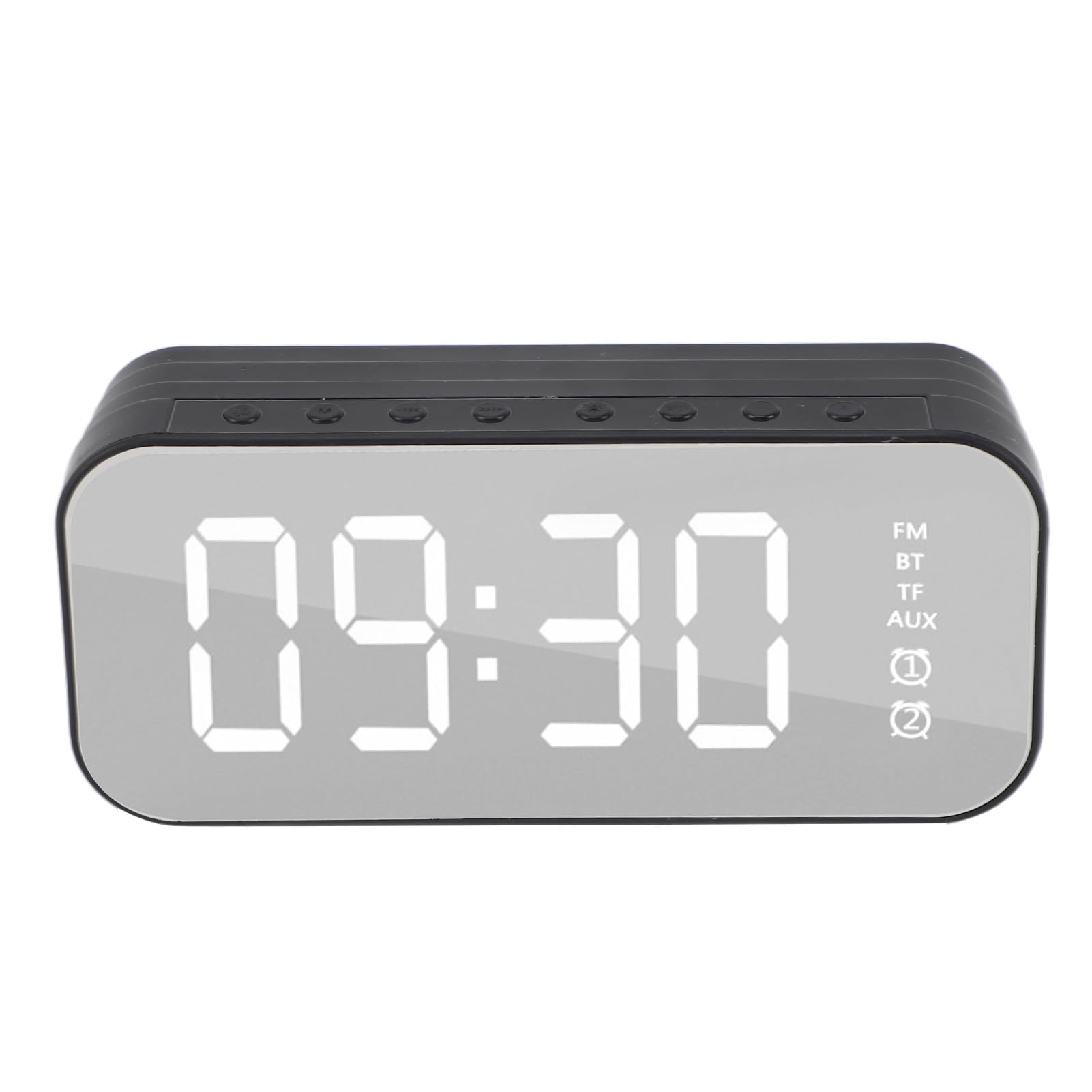 Shipenophy Alarm Clock Speaker with FM Radio - Digital Mirror Display, Desktop Bluetooth Speaker & Bedside Clock for Home, Office, and Travel Use