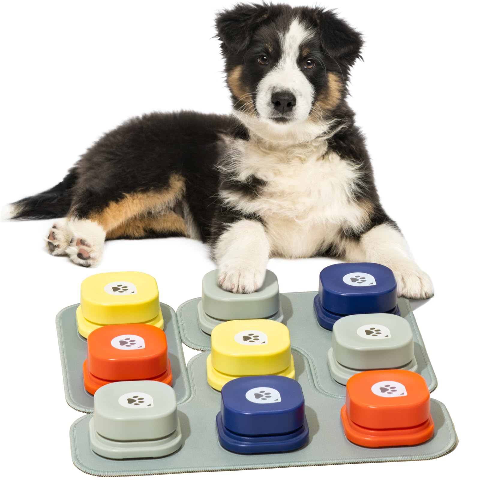 MEWOOFUN Dog Training Buttons for Communication - Recordable Talking Buttons Set with Rubber Mat & Stickers (9 Pack) - Teach Your Dog to Speak for Better Bonding & Obedience Training | Perfect for Pet Owners, Service Dogs & Smart Puppy Training at Home