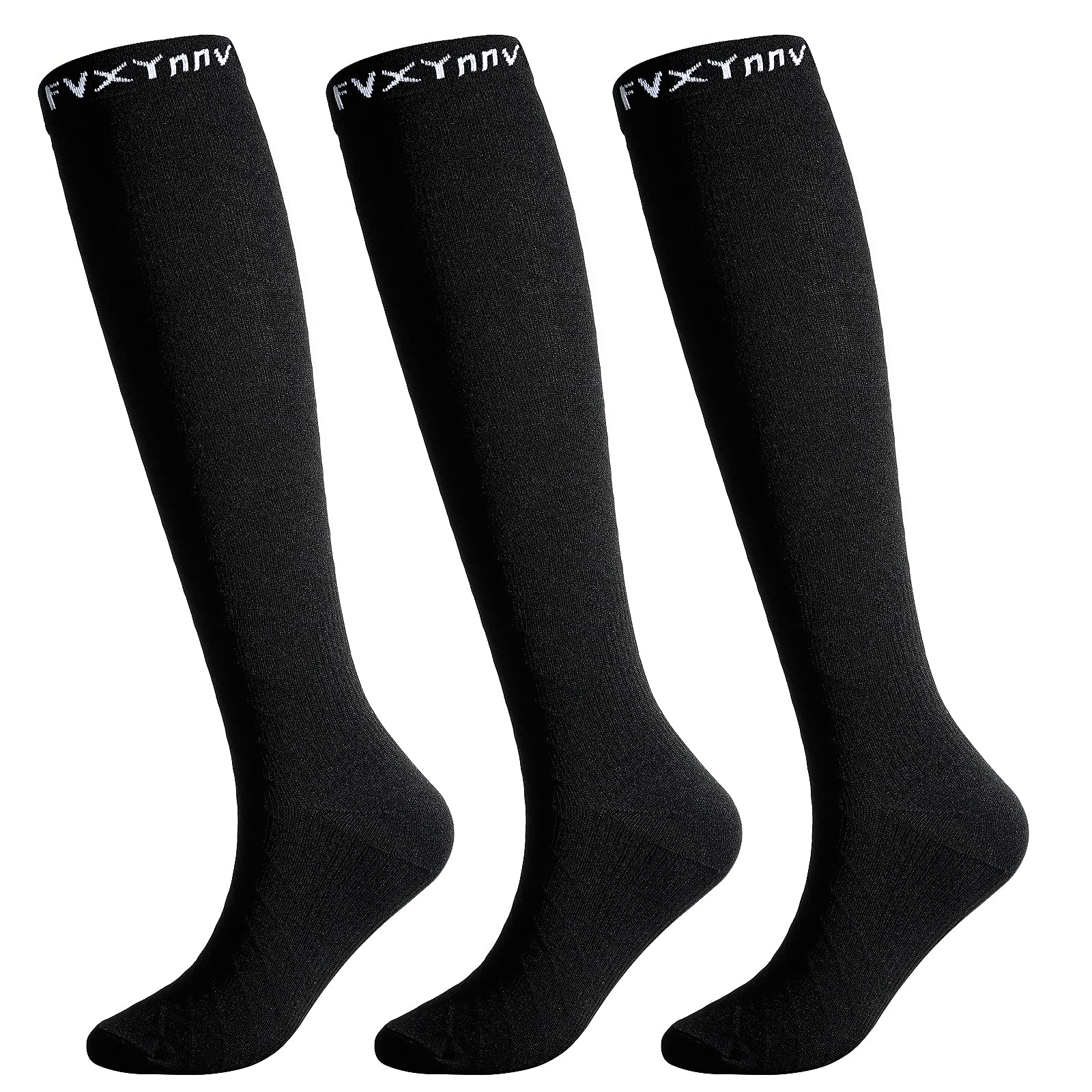 FVXYnnv 3 Pairs Black Compression Socks 20-30mmHg Graduated Support for Men & Women - Running, Nursing, Cycling, Work - Improve Circulation & Reduce Swelling for Active Lifestyles