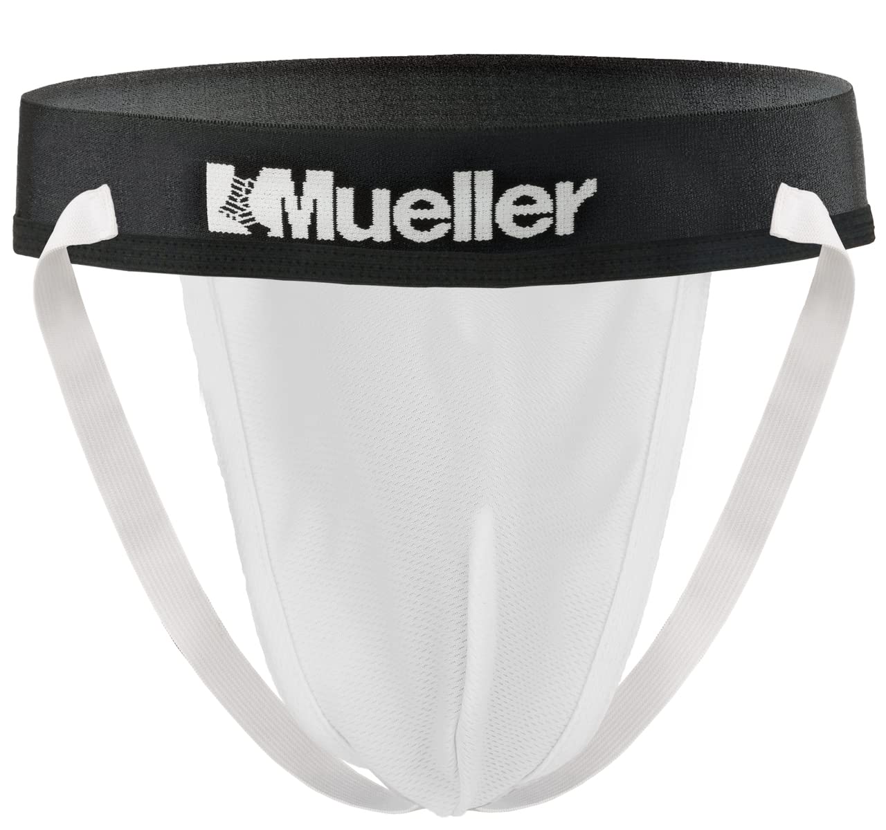 Mueller Sports Medicine Men's Athletic Supporter with Flex Shield Cup - Adult Jockstrap for Baseball, Football, Hockey & Gym Workouts - White Underwear with Gray Protective Cup - Large Size