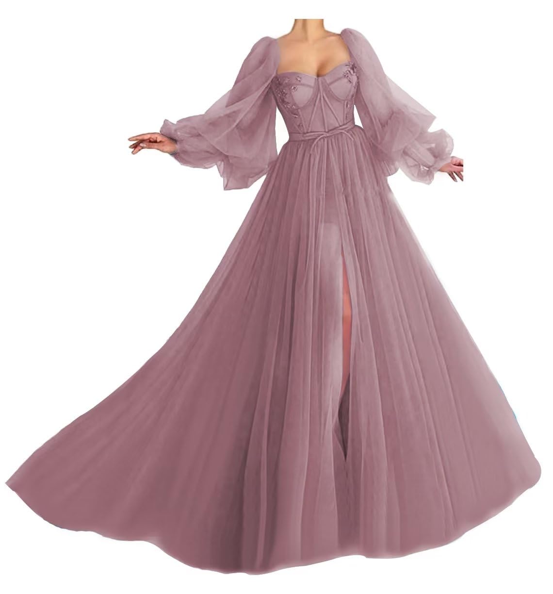 Elegant Puffy Sleeve Prom Dresses for Women | Ball Gown Sweetheart Tulle Wedding Dress | Princess Formal Evening Gown in Dusty Rose | Size 12 | Perfect for Prom, Wedding, Quinceañera & Special Occasions