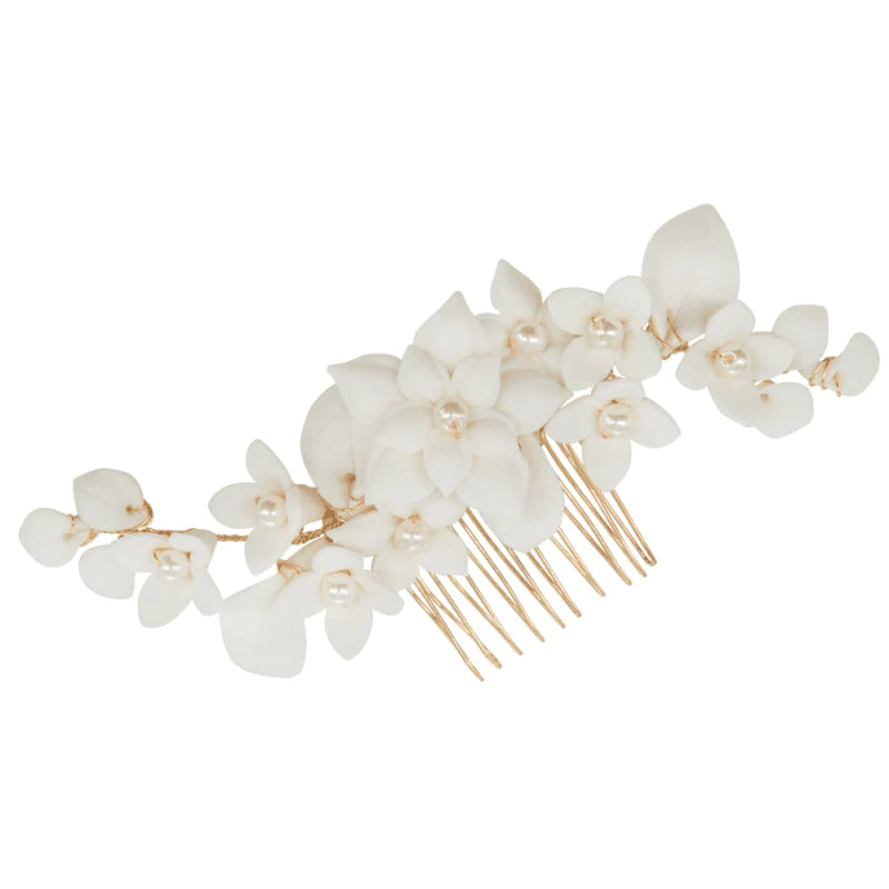 Elegant Ivory Floral Hair Comb with Pearls for Brides - Perfect for Weddings, Prom & Special Occasions