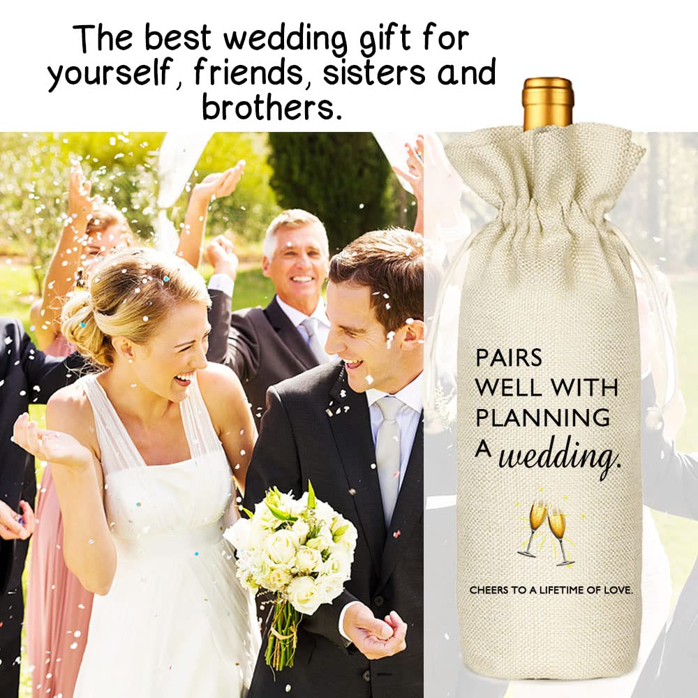 Elegant Burlap Reusable Wine Bags - Perfect Engagement Gifts for Couples, Wedding Planning & Bridal Shower Presents | Great for Wedding Celebrations, Anniversaries & Romantic Date Nights