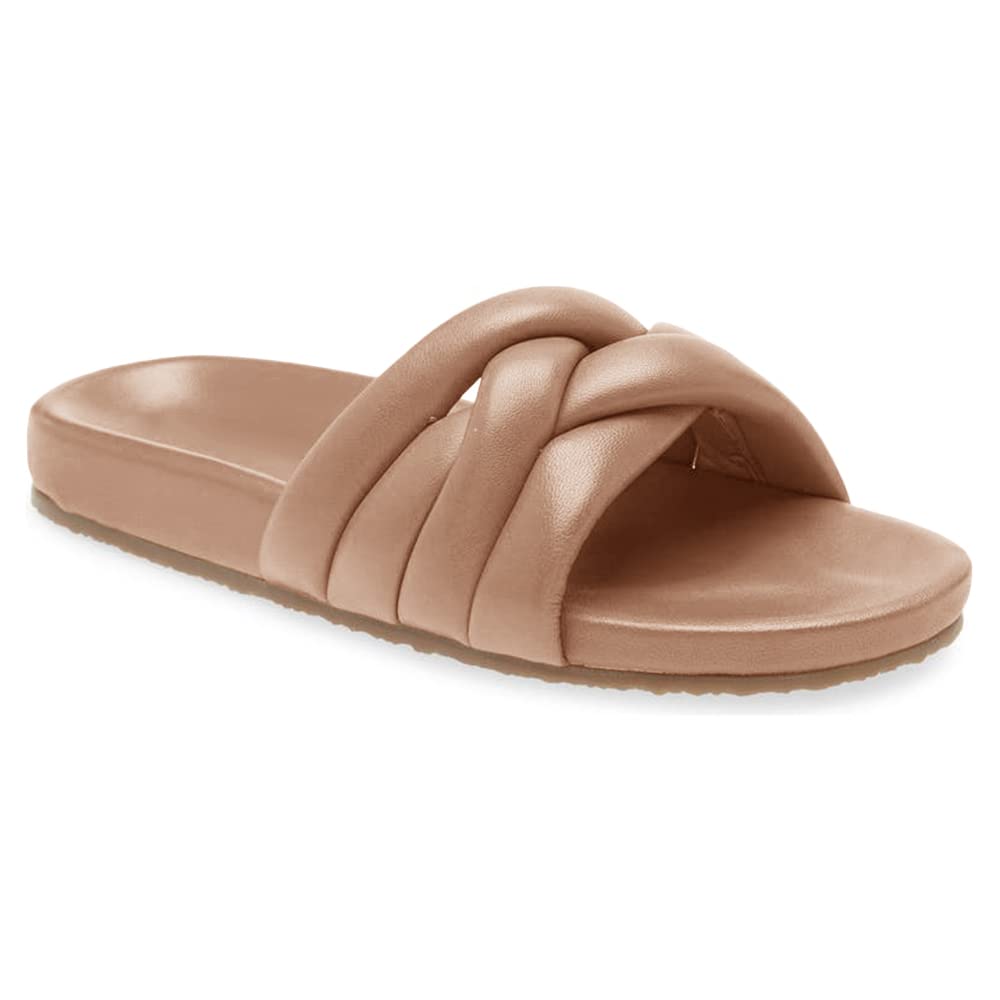 Women's Open Toe Flat Slides Sandals - Comfortable Woven Strap Slip-On Slippers for Outdoor, Beach, and Casual Wear
