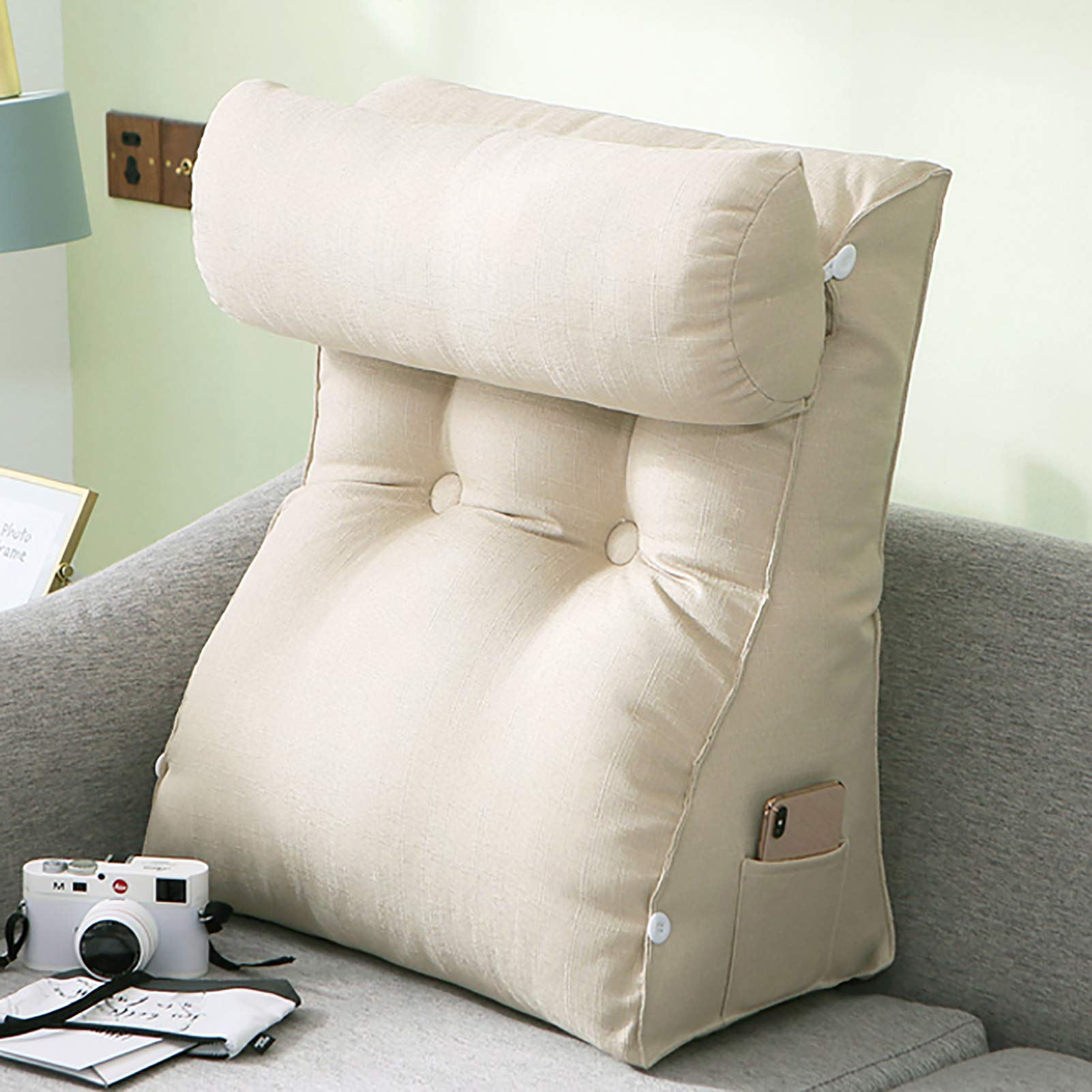 **Multifunctional Reading Pillow for Bed & Sofa - Soft Pearl Cotton Triangular Headboard Support Pillow (White, 45x55x30cm/17.7x21.6x11.8in) - Perfect for Reading, Relaxing & Back Support**