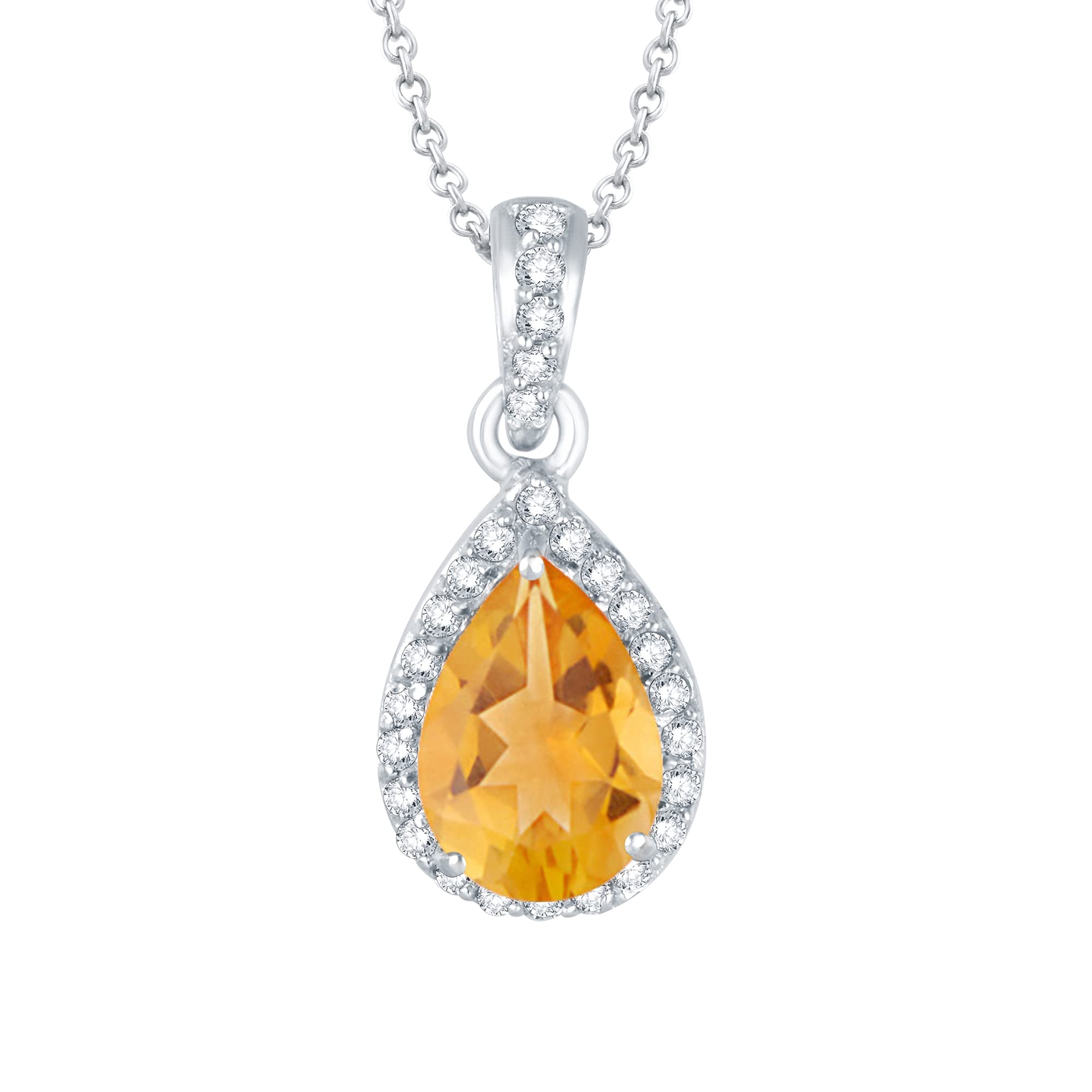 Natural Gemstone & White Topaz Halo Sterling Silver Pendant with 18