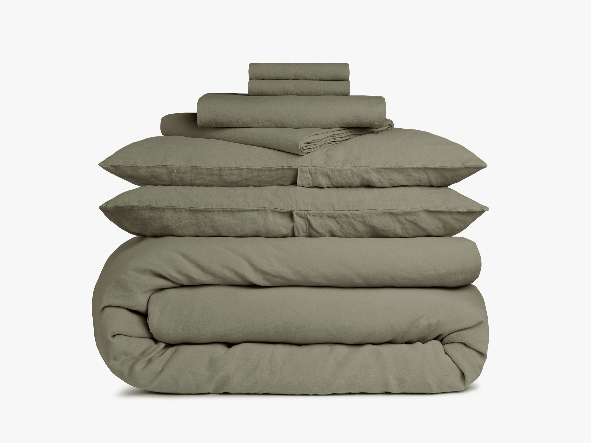 Premium Linen Fabric Bundle - Soft Moss Green Full/Queen Size Bedding Set for Cozy Home Decor & Comfortable Sleep