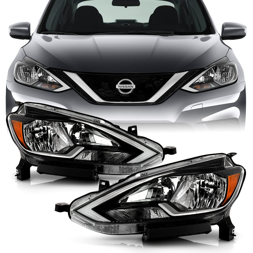ACANII Replacement Headlights for 2016-2019 Nissan Sentra - OE Style Halogen Headlamps Pair (Left + Right) | Perfect for Night Driving & Vehicle Restoration