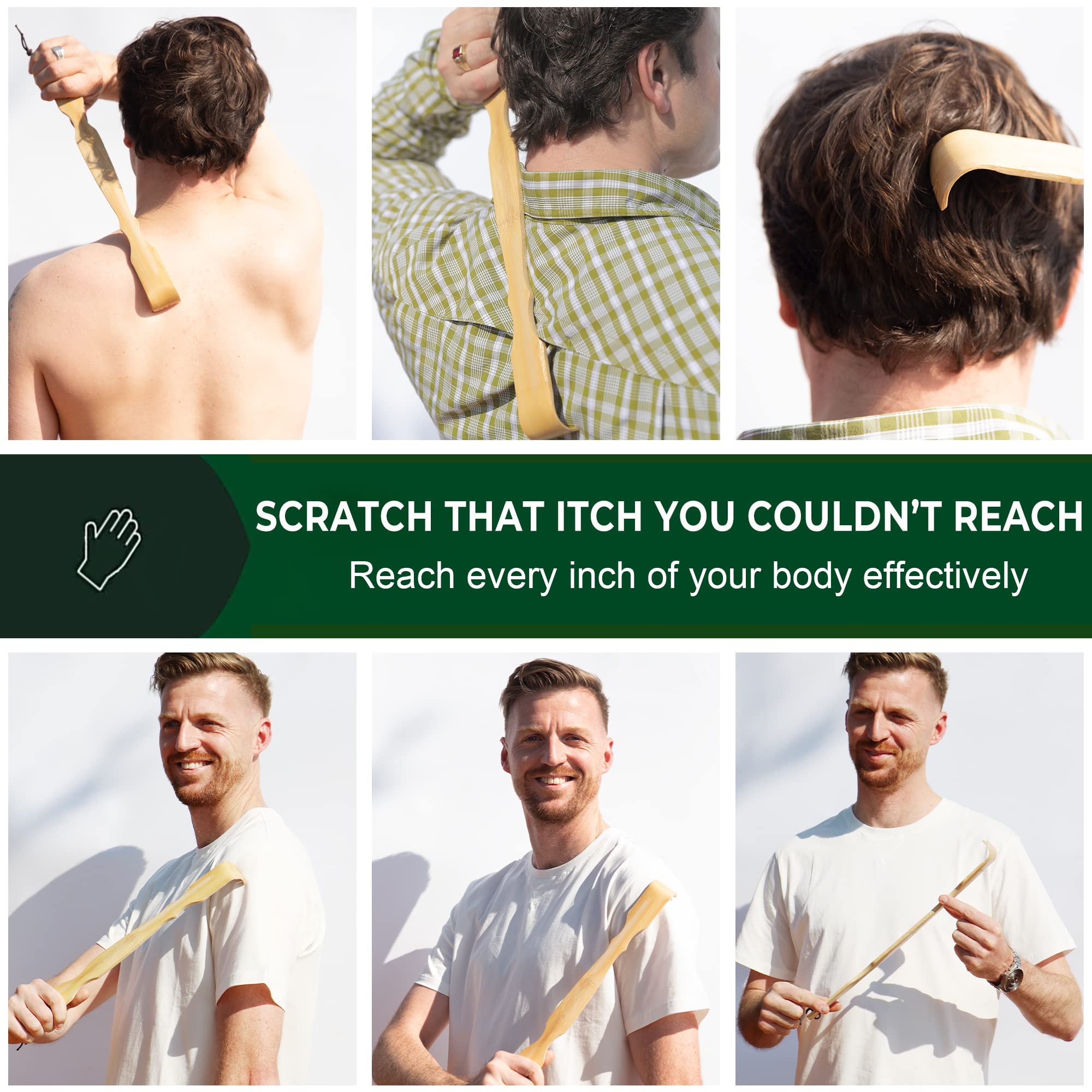 Renook 4-Pack Wooden Bamboo Back Scratcher - 17 Inch Long Handle Back Scratchers for Adults, Men & Women - Natural Wooden Back Itching Relief Tool - Perfect for Home, Office & Travel Use