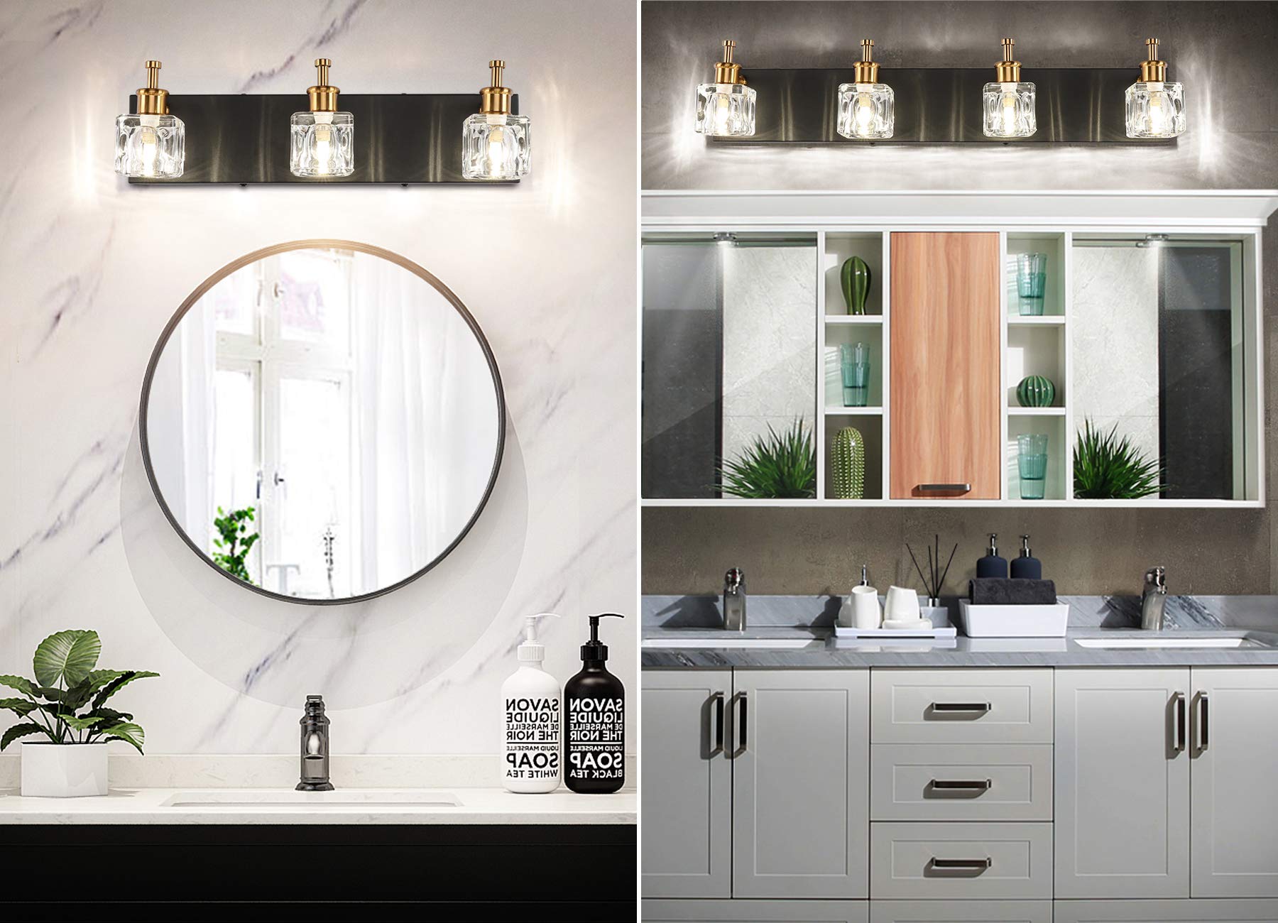 PRESDE Modern Bathroom Vanity Light Fixture - 3 or 4 Light Black Mirror Mount for Bathroom, Powder Room & Dressing Area | Perfect for Makeup, Shaving & Grooming