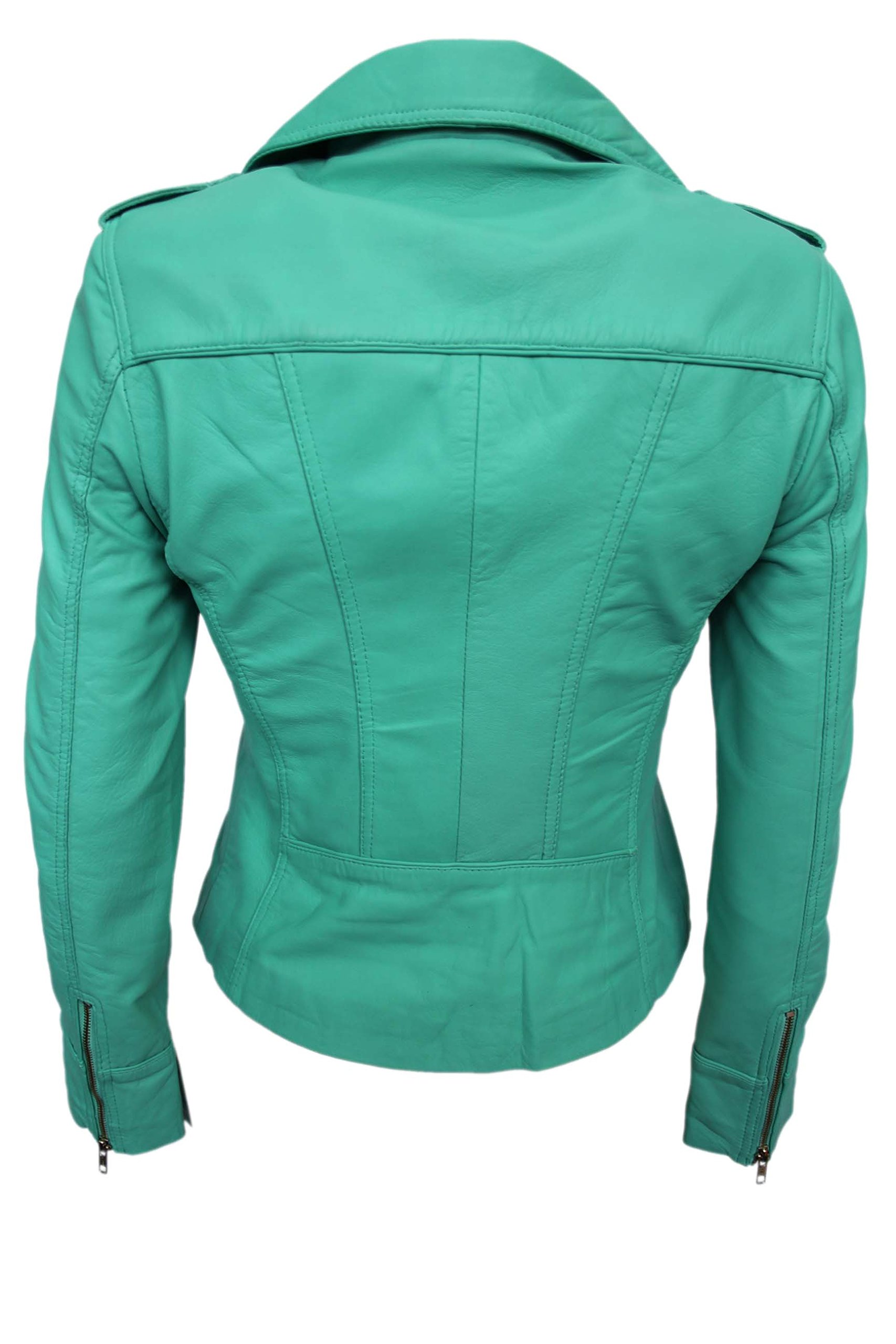 Women's Turquoise Washed Biker Jacket - Genuine Soft Nappa Leather Motorcycle Style Jacket for Casual Outings & Night Rides