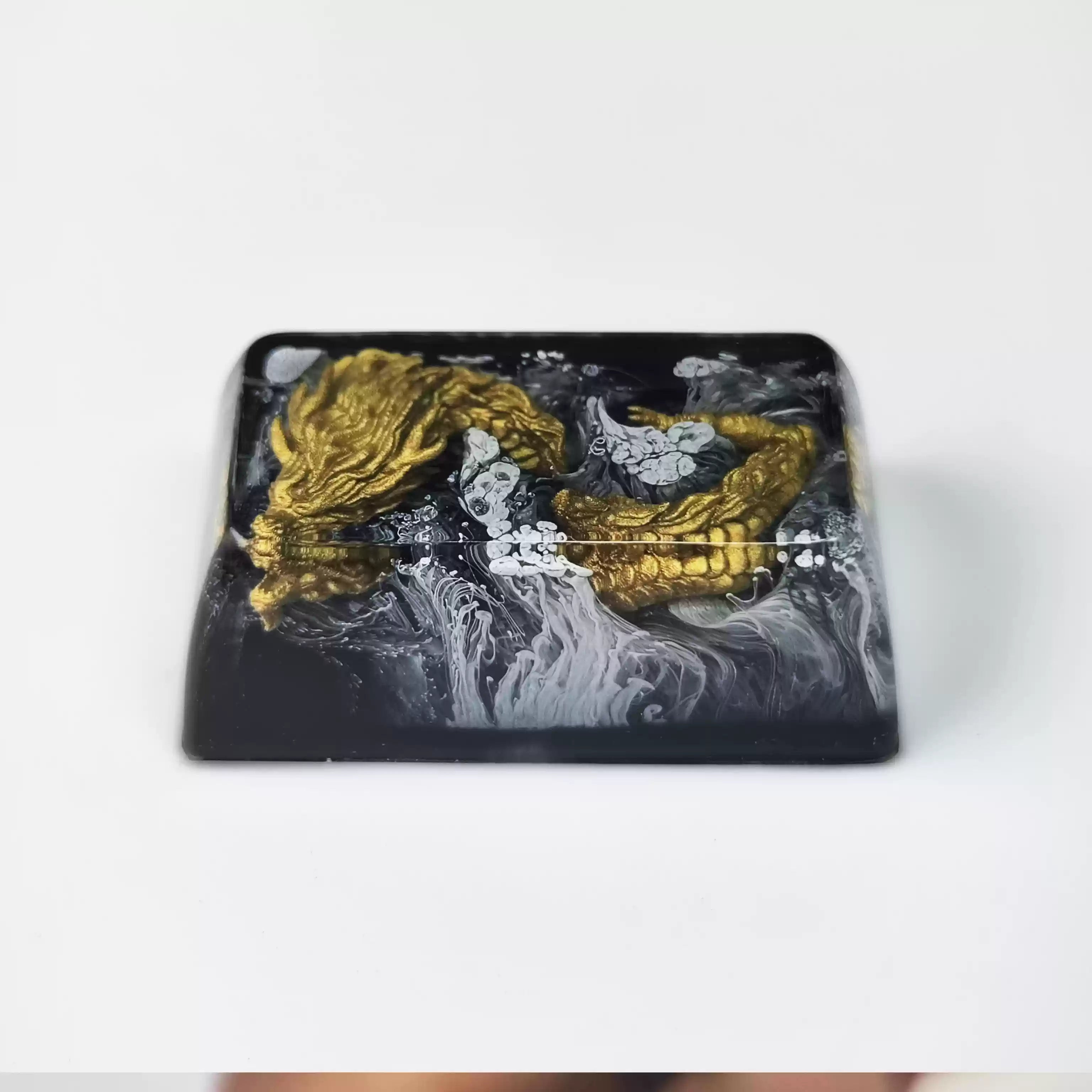 Premium Custom Resin Keycap - Black Gold Dragon Design for Mechanical Keyboards | Handcrafted Artisan Keycap for Gaming & Typing Enthusiasts | Perfect for PC, Mac & Custom Keyboard Builds