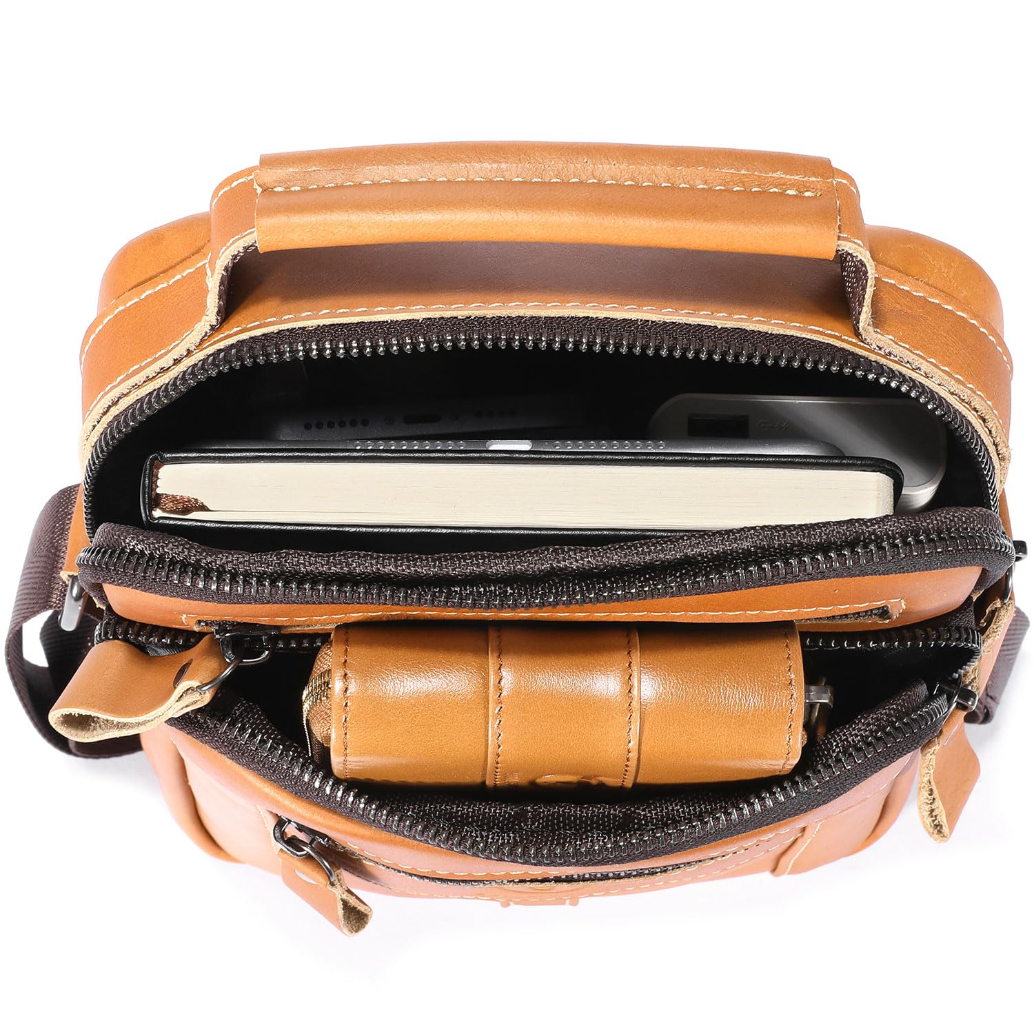 **Men's Vintage Leather Crossbody Bag - Casual Shoulder Messenger Bag with Multiple Pockets for Travel, Work & Everyday Use**