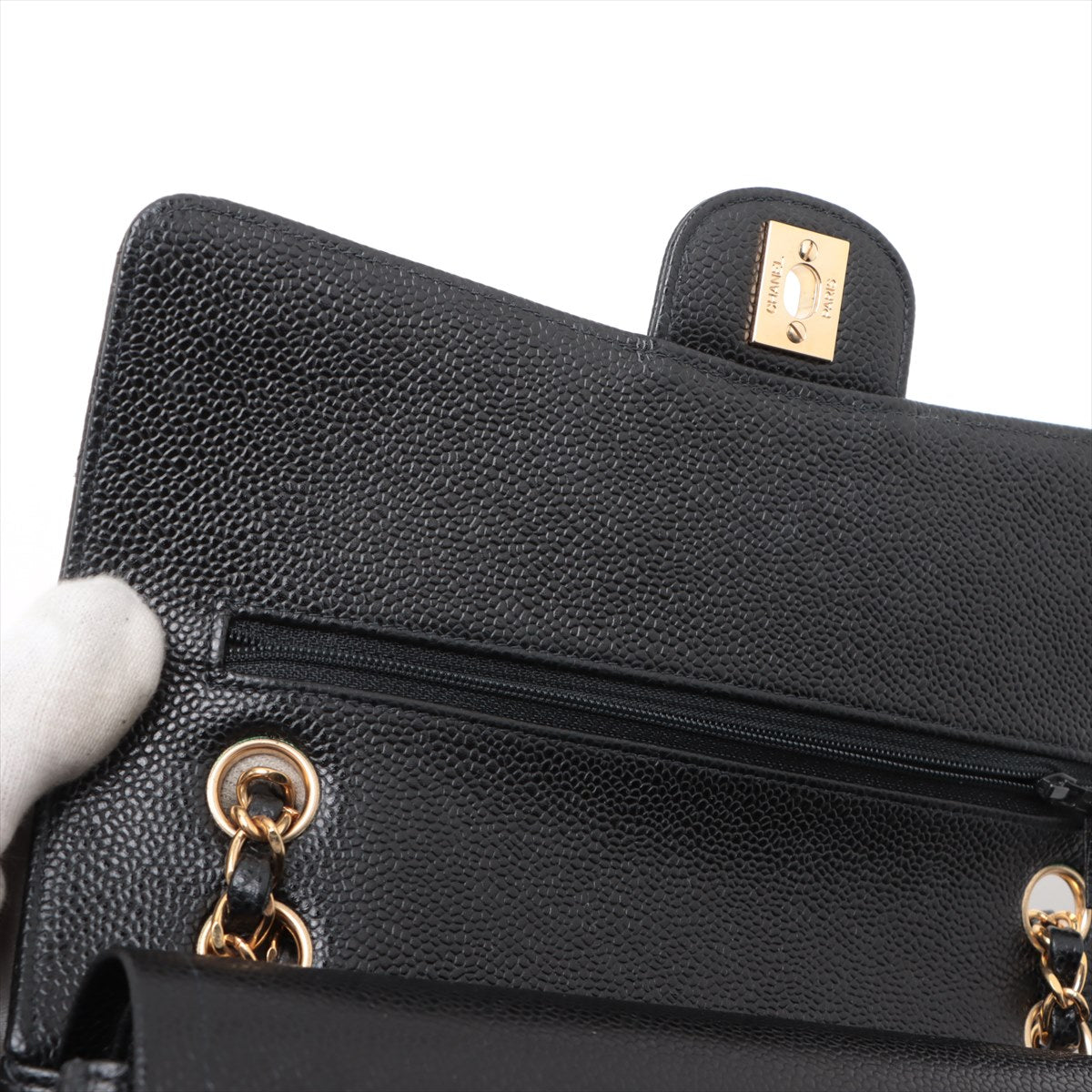 Chanel Classic Flap Bag Medium/Large 24K Gold Plated Caviar Leather Black Series 7 - Luxury Handbag for Women, Perfect for Parties, Weddings & Special Occasions