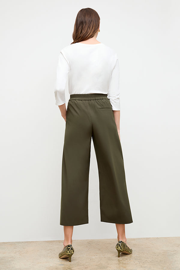 Elena Travel Culotte Pants - OrigamiTech Olive Green Wrinkle-Free Stretchable for Women | Perfect for Airplane, Office & Casual Wear