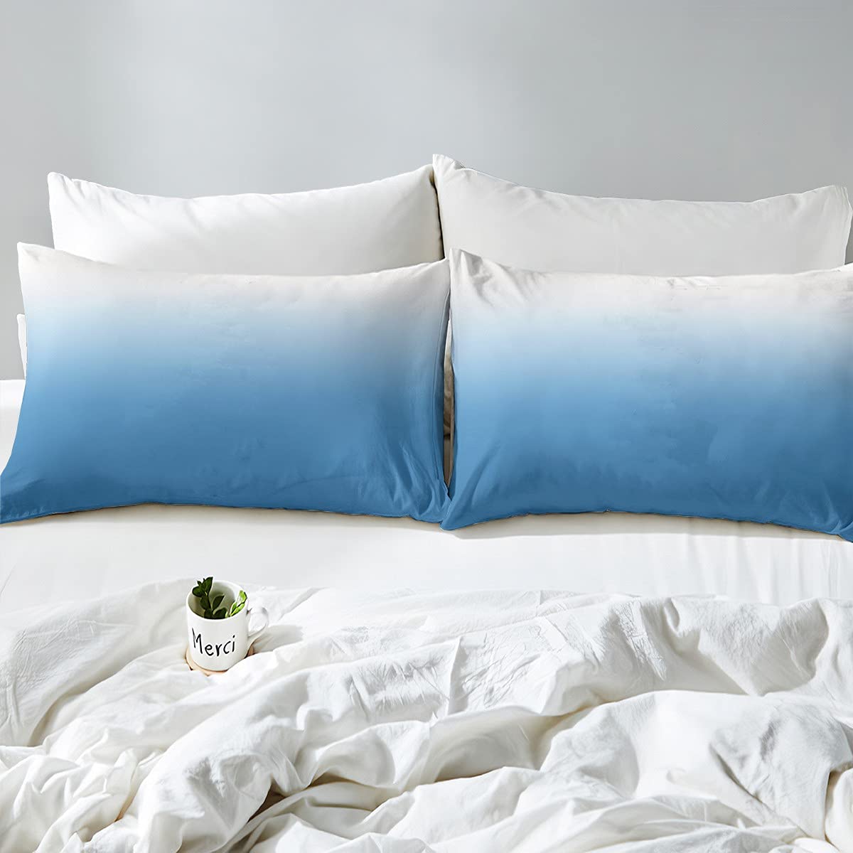 Erosebridal Sky Blue Ombre Twin Sheet Set - Gradient Blue & White Fitted & Flat Sheets with Pillowcase for Kids Boys Girls | Modern 3D Abstract Ocean Print | Perfect for Farmhouse, Coastal, or Kids' Bedroom Decor