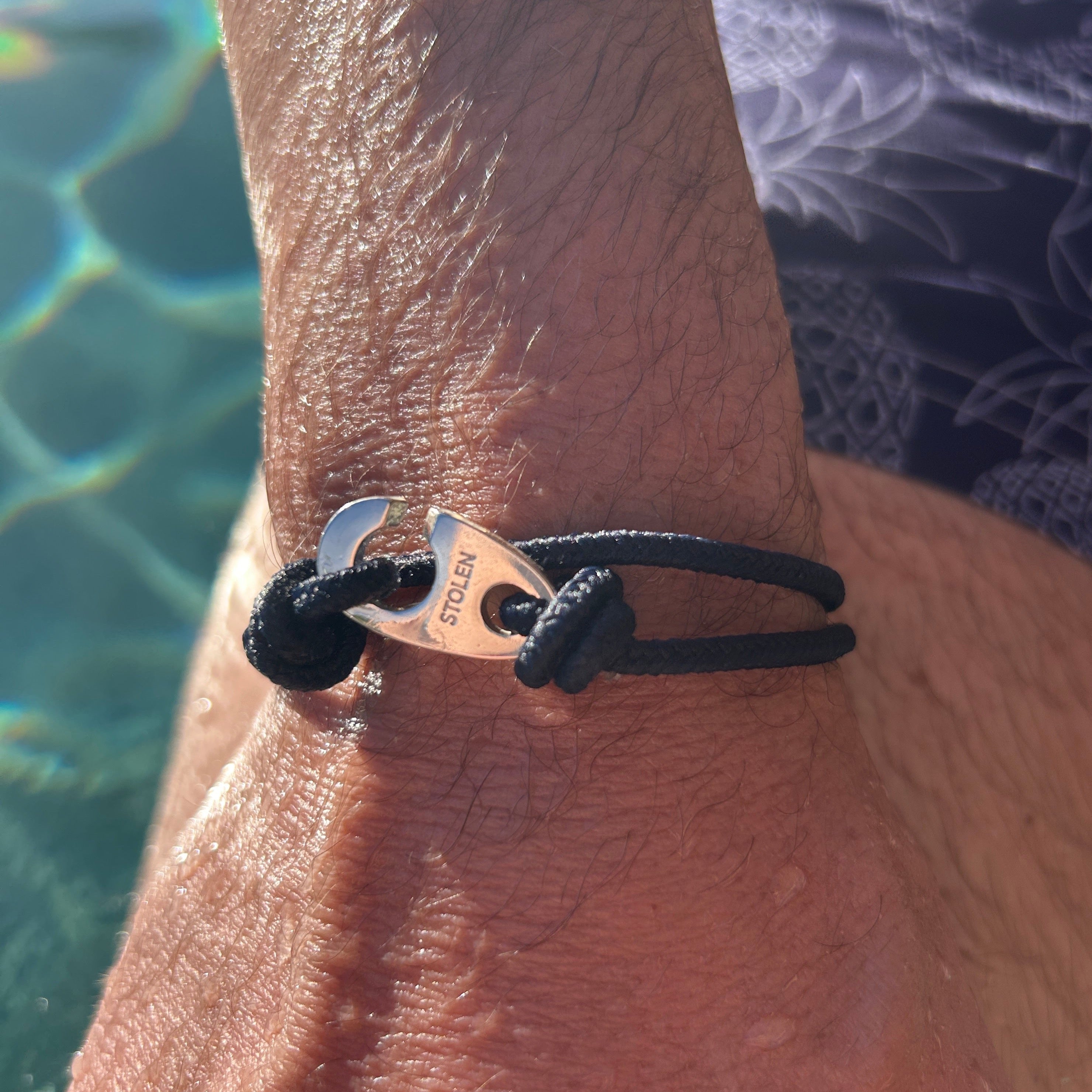 Black & Silver Brummel Hook Rope Bracelet for Men - Adjustable Stainless Steel Anchor Chain Bracelet for Casual & Formal Wear - Perfect Gift for Him