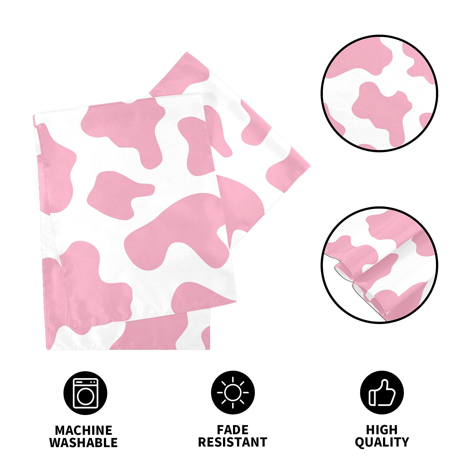 JUNZAN 108 Inch Long Pink Cow Print Table Runner - Farmhouse Dining Table Decor, Buffet Scarf, Dresser Runner for Kitchen, Wedding, Party, and Home Decor
