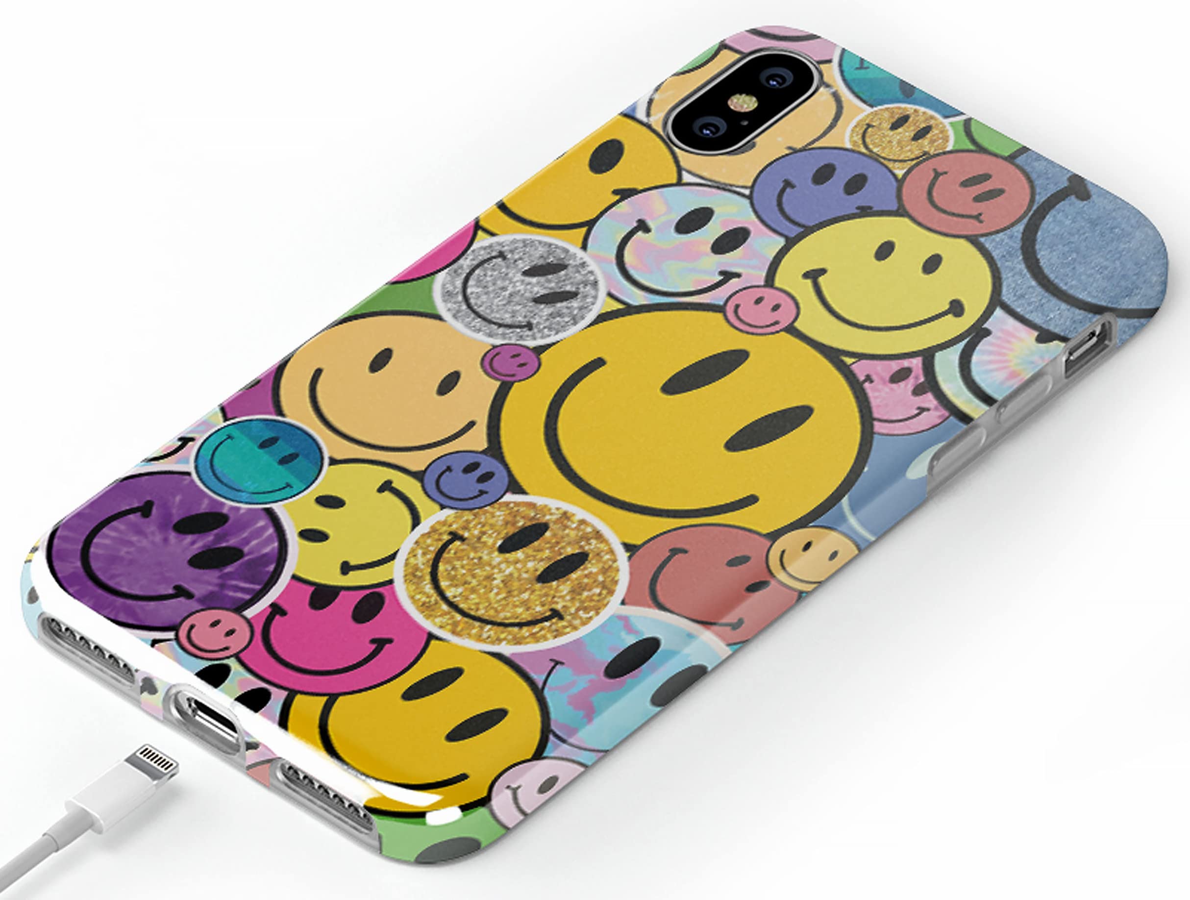 Casely iPhone Xs Max Case with Smiley Face Stickers - Cute Protective Cover for iPhone Xs Max - Perfect for Everyday Use, School, or Work