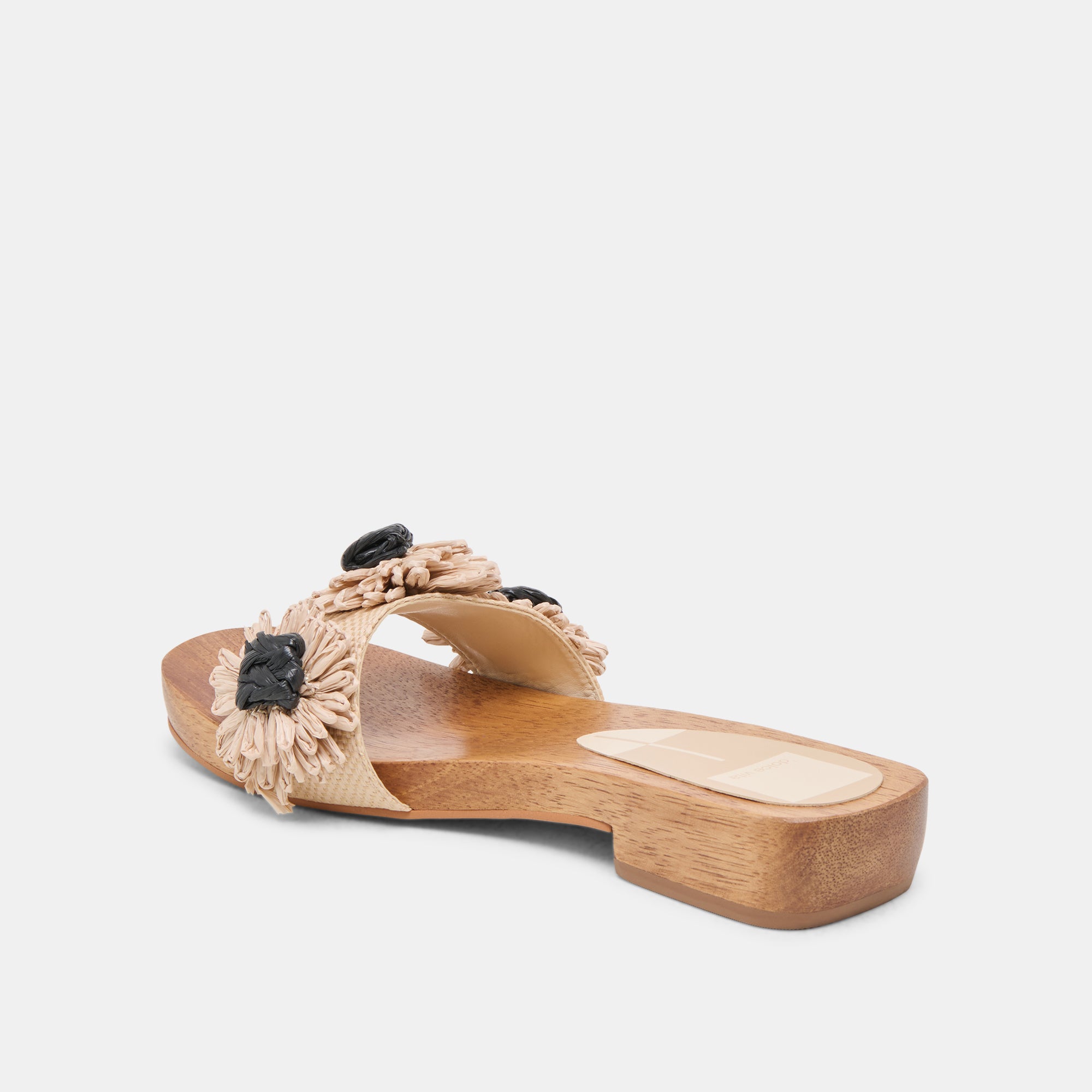 ARIENA Women's Black Natural Floral Raffia Sandals - Comfortable Summer Beach Slides for Outdoor Walking and Casual Wear