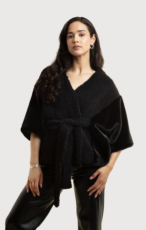 Stylish Fur Tie Front Short Kimono Robe - Soft & Cozy Loungewear for Women - Perfect for Relaxing at Home, Spa Days & Photo Shoots