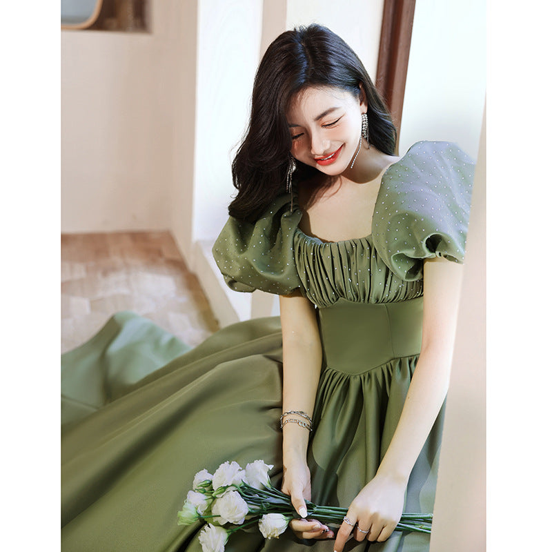 Elegant Green Satin A-Line Prom Dress for Women - Cute Formal Party Gown 697 - Perfect for Homecoming, Prom Night & Special Occasions