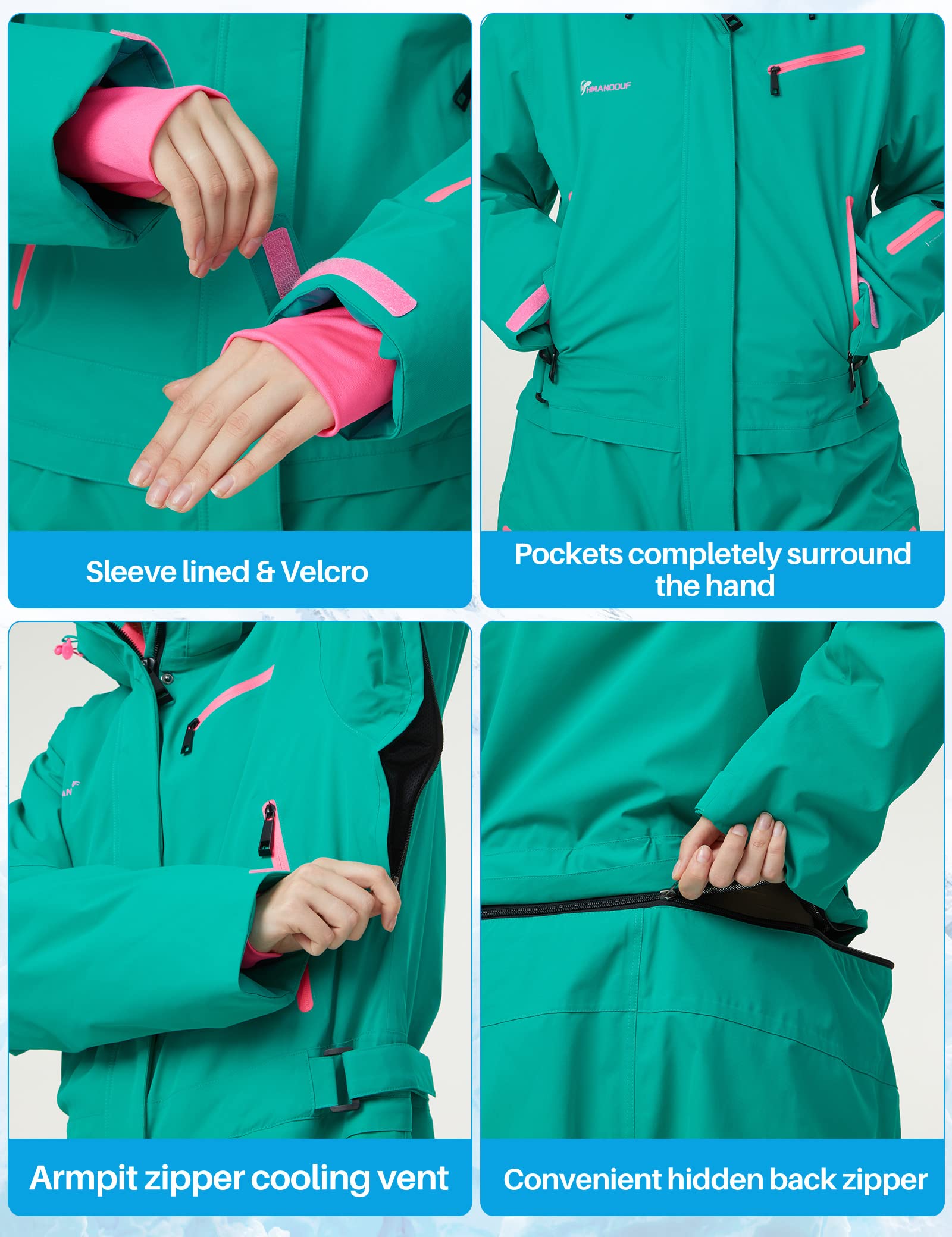 Women's Waterproof Ski Suit Winter Thermal Snowsuit with Removable Hood - One Piece Ski Jumpsuit for Women - Perfect for Skiing, Snowboarding & Outdoor Winter Sports