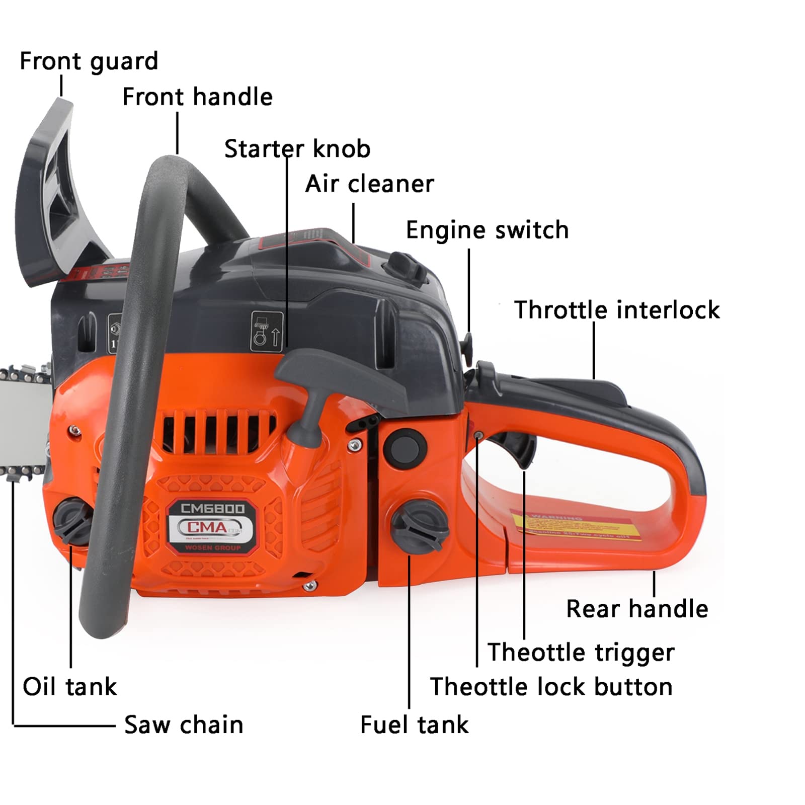 Topteng 24 Inch 68cc 2-Cycle Gas Chainsaw - Powerful 24