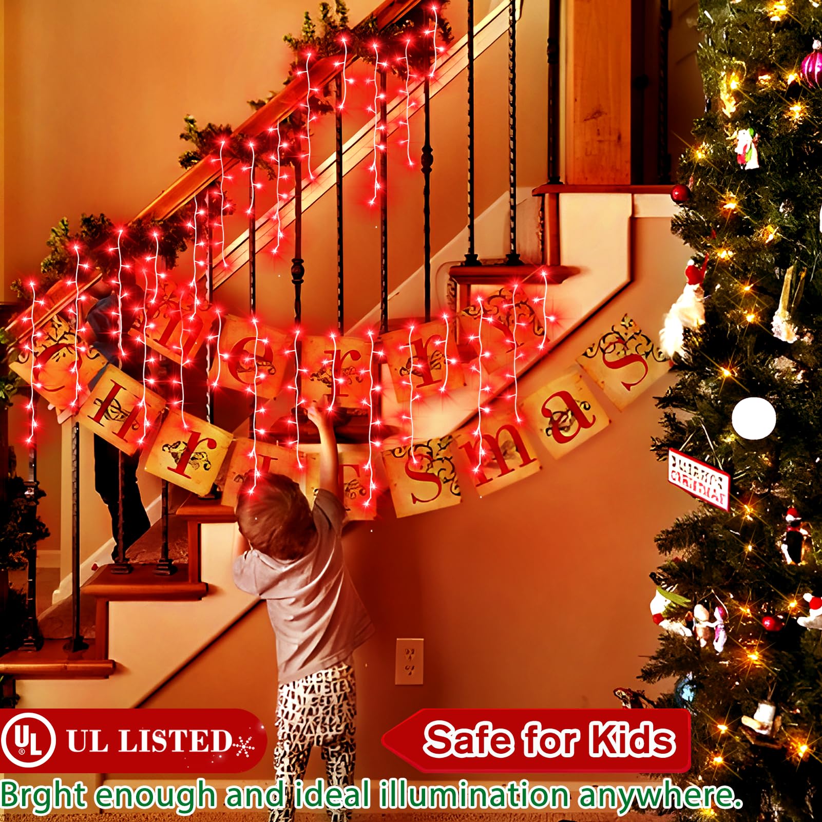 XURISEN 66ft Outdoor Christmas Lights Decorations - 640 LED Waterproof Fairy String Lights with 8 Modes & 120 Drops, Timer Memory Function for Holiday, Wedding, Party, Garden, Patio, and Indoor Decor (Red)