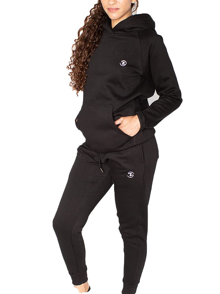 Women's Black Dog Print Hoodie and Joggers Set - 2 Piece Matching Loungewear Outfit for Casual Wear, Workout, and Street Fashion