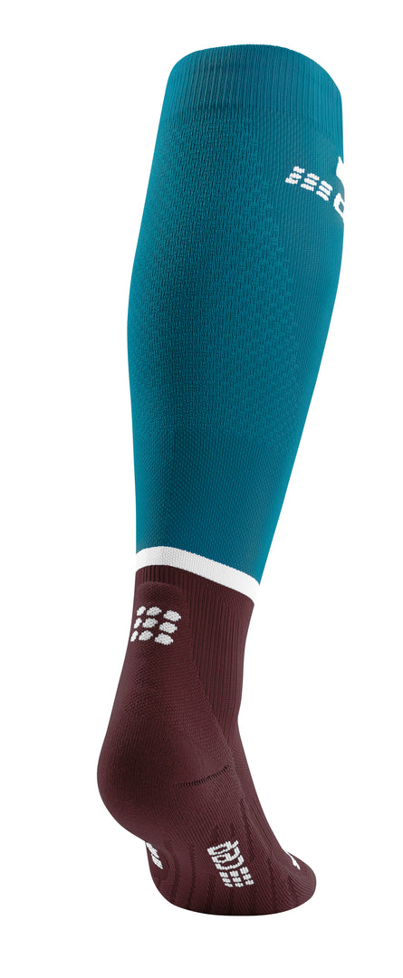 CEP Men's The Run Socks Tall V4 - Compression Running Socks for Men, Petrol/Dark Red (WP309R) - Perfect for Marathon Training, Hiking & Athletic Performance