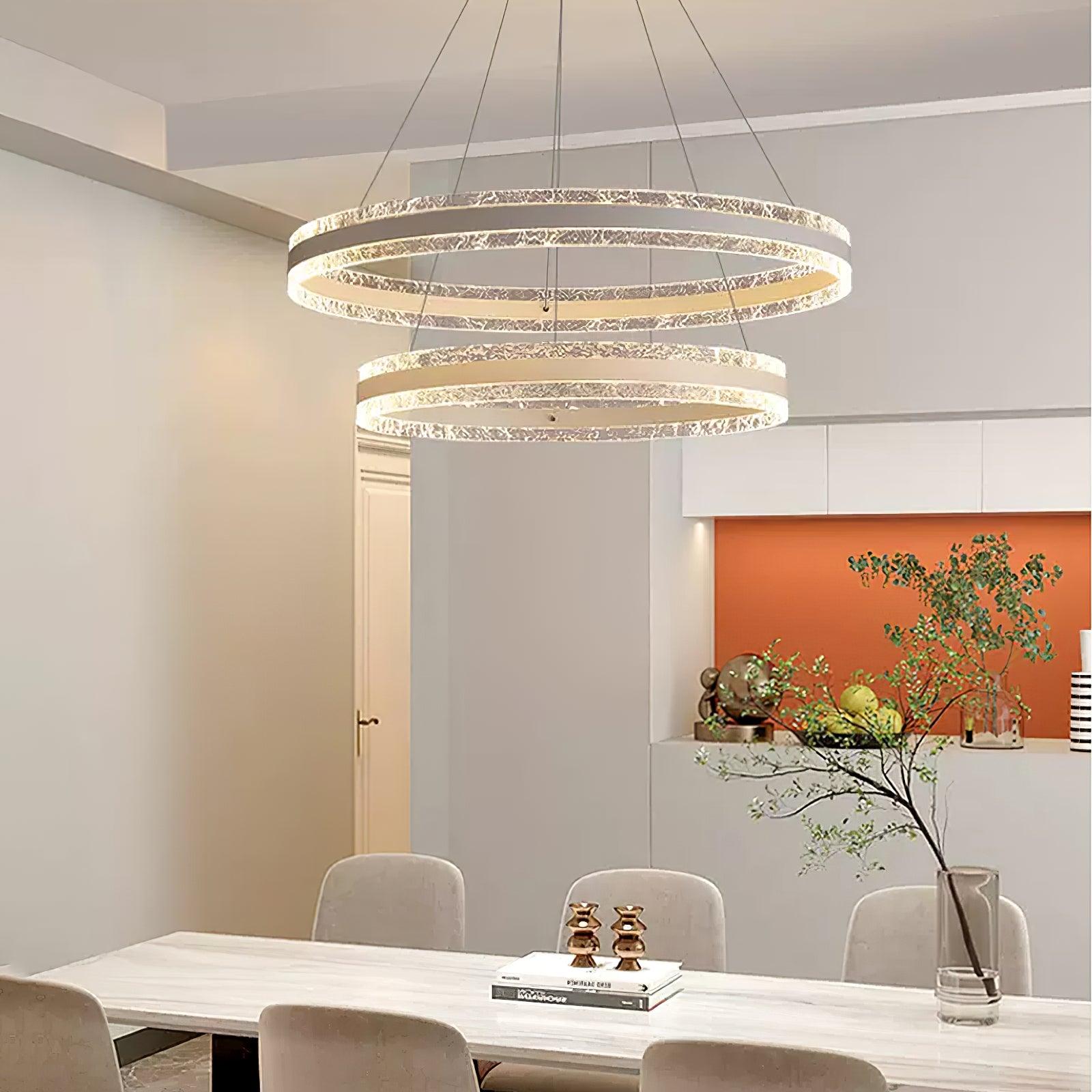 Modern Circle LED Chandelier - 24 Inch Dimmable Gold Pendant Light Fixture for Dining Room, Living Room & Bedroom | Energy Efficient Contemporary Lighting for Home Decor