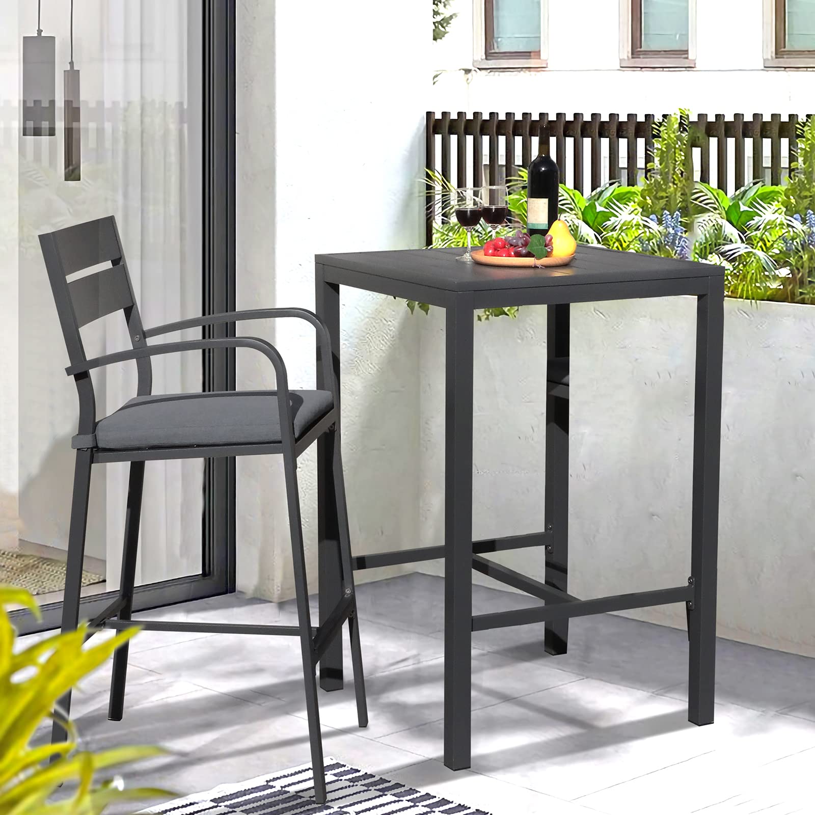 All-Aluminum High Top Bar Table - Square Pub Table for Indoor & Outdoor Use | Easy Assembly & Low Maintenance | Dark Grey | Perfect for Patio, Deck, Garden & Restaurant Settings