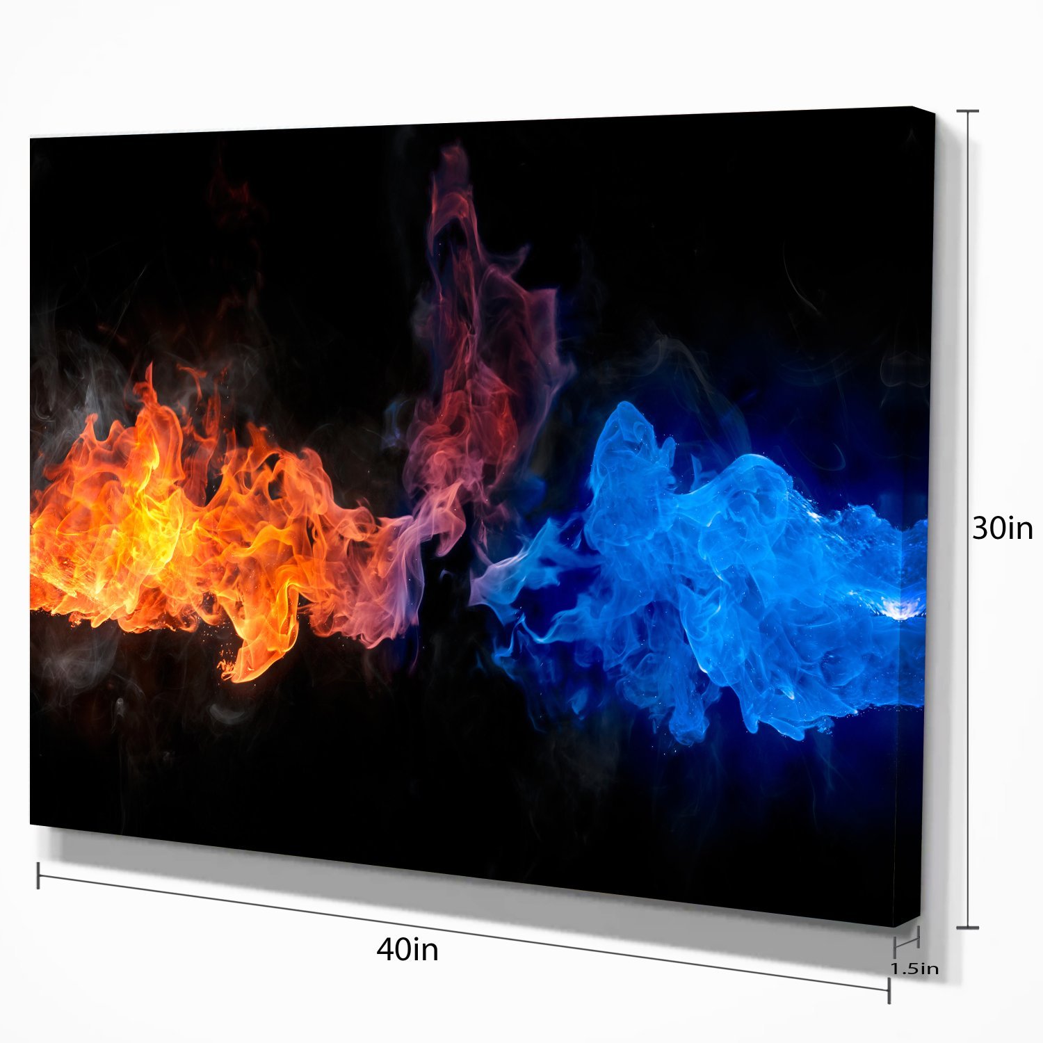 Blue and Red Fire Contemporary Artwork - Modern Abstract Canvas Painting for Home & Office Wall Decor