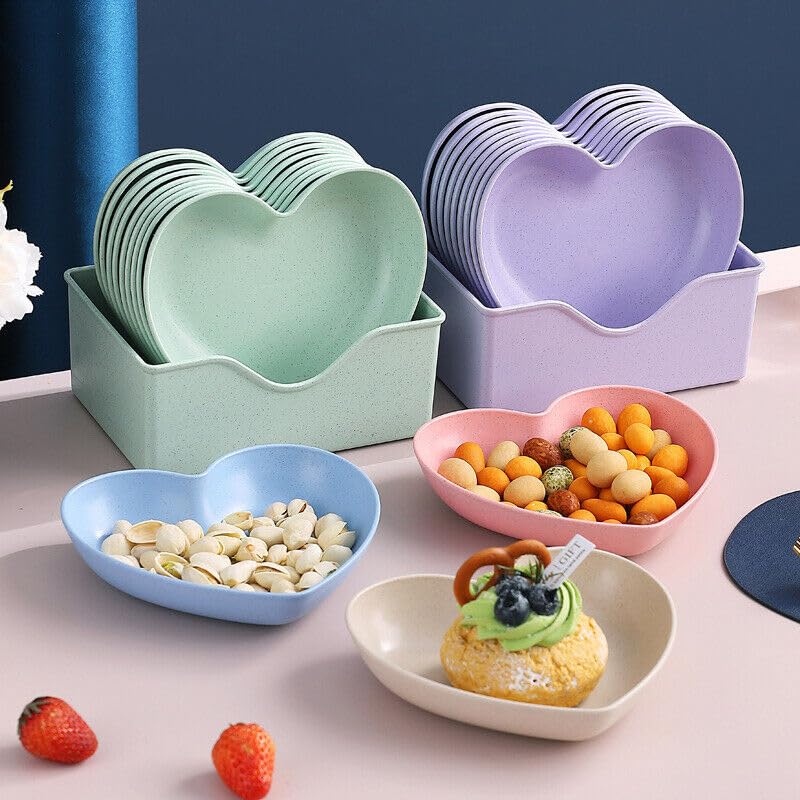 VATSHVI Unbreakable Plastic Heart-Shaped Snack Plates Set - 5-Piece Lightweight Kids Dessert Dishes, Microwave & Dishwasher Safe, Eco-Friendly BPA-Free (Pink) - Perfect for Birthday Parties, Baby Showers & Family Gatherings