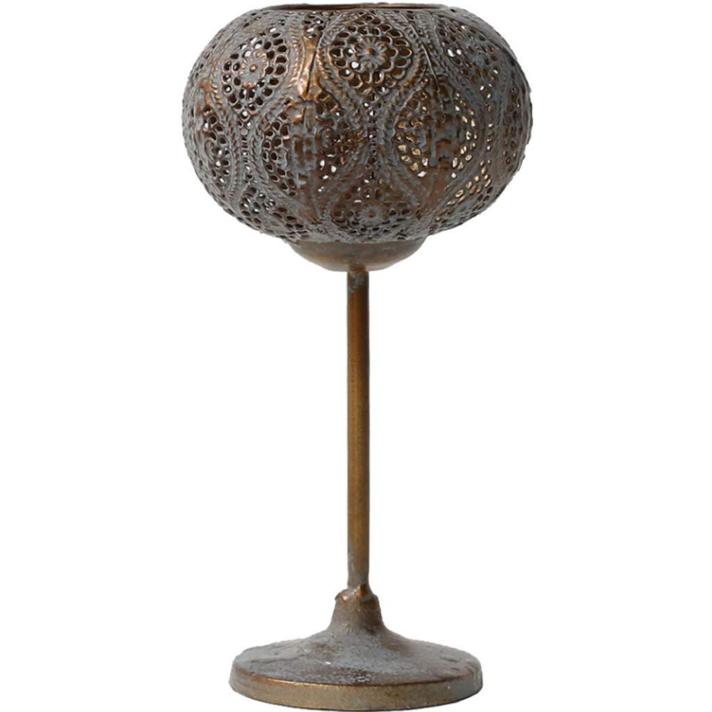 Antique Copper Metal Candle Holder - Vintage Wrought Iron Candlestick with Hollow Carved Design for Wedding, Christmas, and Home Decor - Perfect for Tabletop, Mantel, and Holiday Centerpiece Displays
