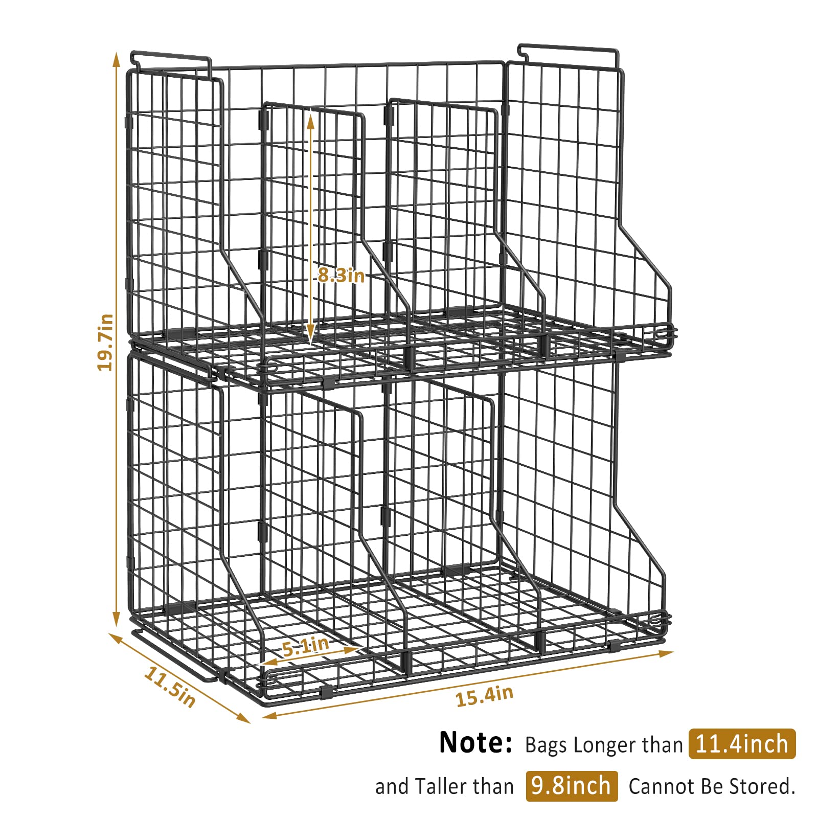 Sonyabecca Adjustable 2-Pack Stackable Wire Handbag Organizer for Closet - Purse Storage Dividers & Baskets for Handbags, Chain Bags, Clutch Bags - Black | Perfect for Open Closet Organization & Bedroom Storage